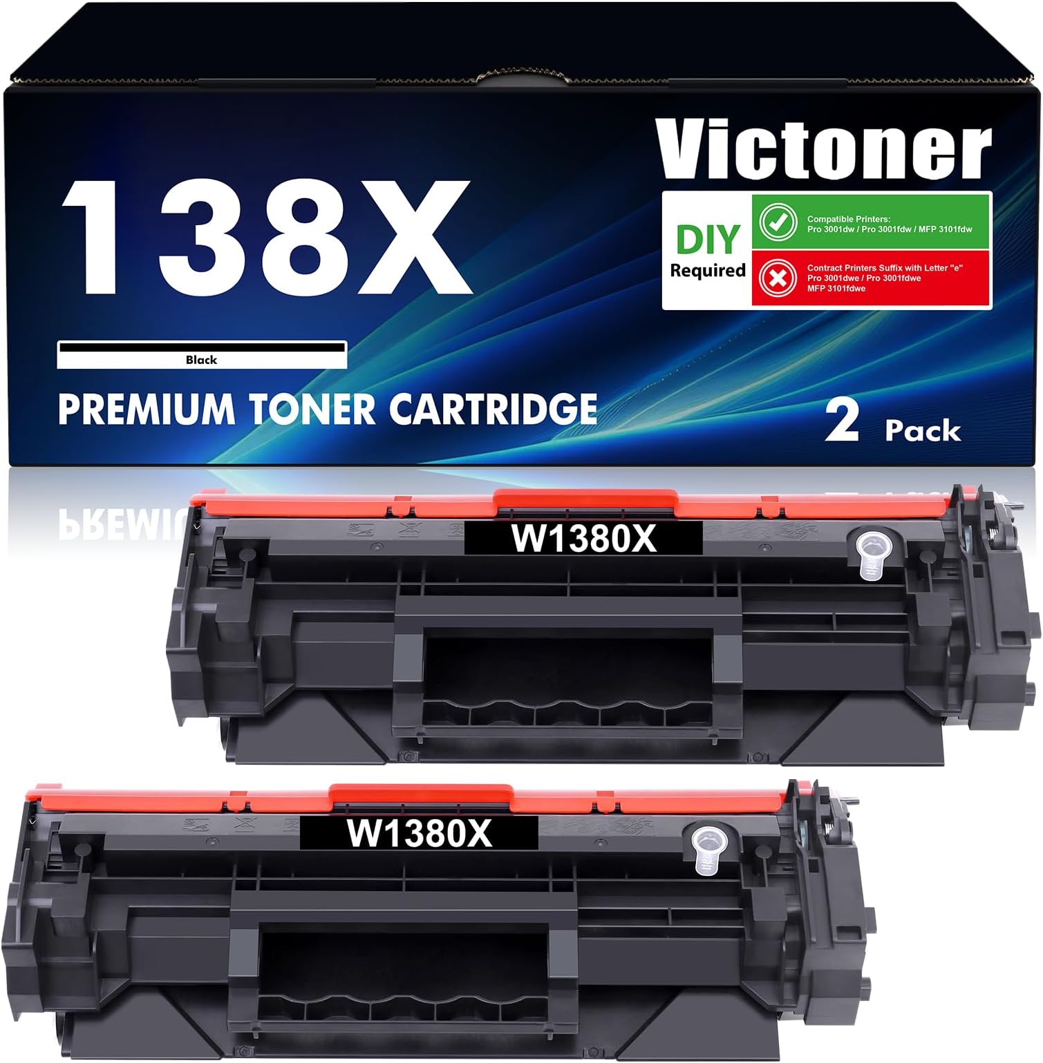 VICTONER 138X Black Toner Cartridge 2-Pack - Compatible With HP Pro Printers