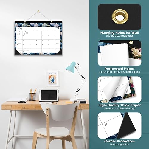 Miniatura 10 de Calendario de escritorio 2025-2026, calendario de 18 meses hasta diciembre de 2026 – Calendario mensual grande de 17 x 12 pulgadas de A-Vintage