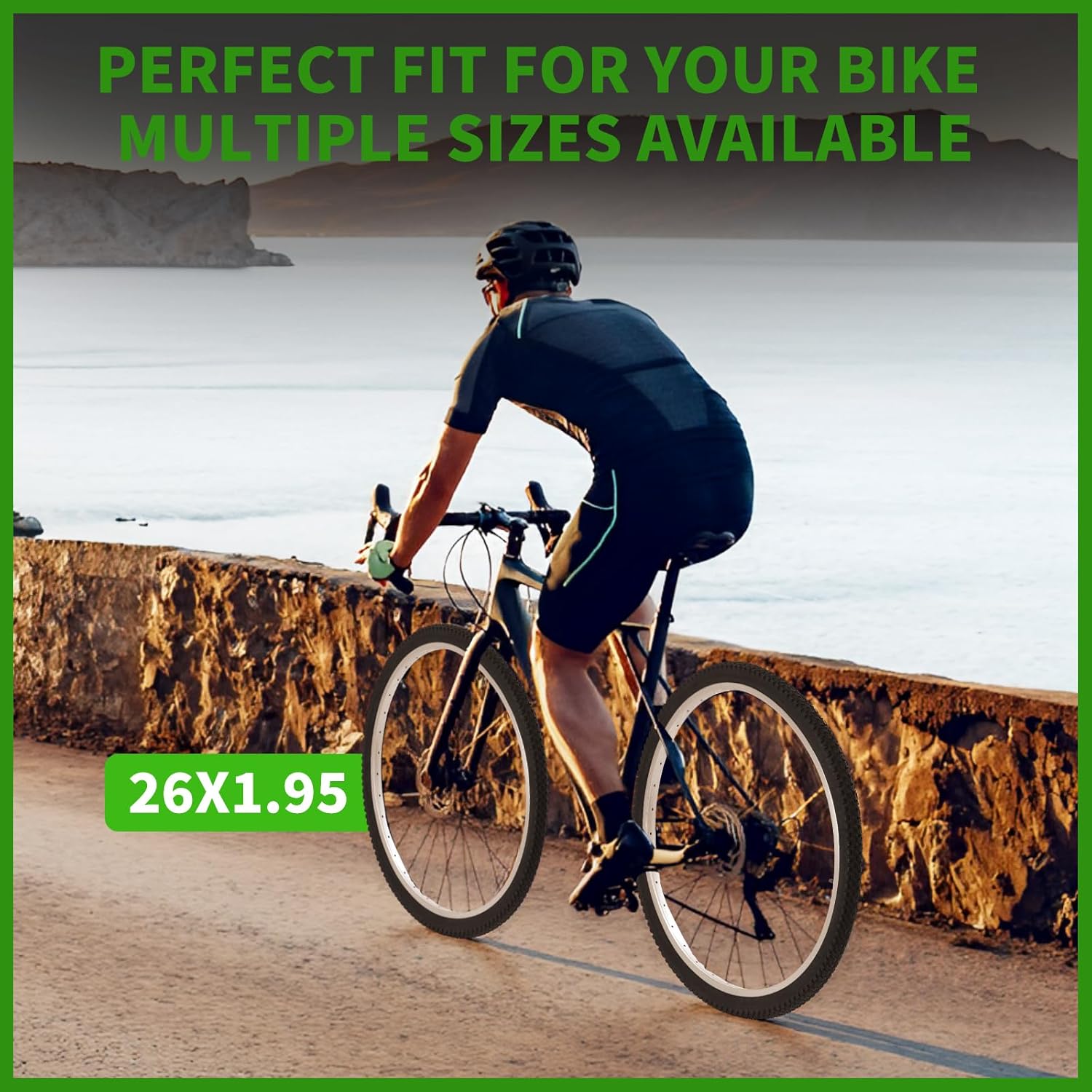2-Pack 26" Foldable Bike Tire Set (26x1.95 / 26x2.125) - Complete 8-Piece Kit with Inner Tubes, Rim Strips & Tire Levers - Universal Replacement for Adult MTB, Beach Cruisers & Mountain Bikes