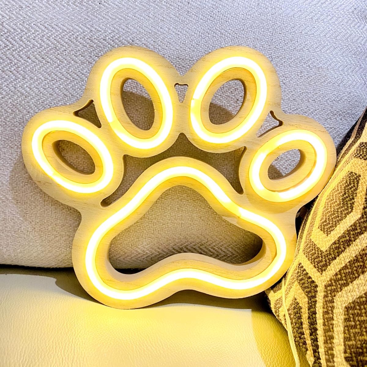 Neon Sign for Wall Decor, Dog Paw Neon Light Sign Battery or Usb Powered, Wooden Dog Paw-Shape Anime Game Neon Lights for Teens Boys Bedroom Wall Decor,Man Cave Gifts(Warm White Dog Paw) - Image 2