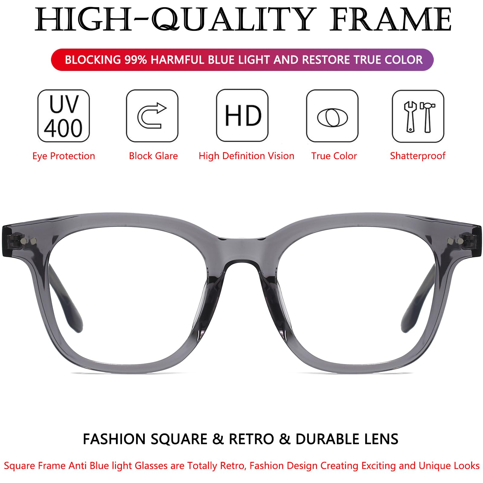 AIEYEZO Occhiali con blocco della luce blu con montatura quadrata TR90 per donne e uomini occhiali da vista alla moda