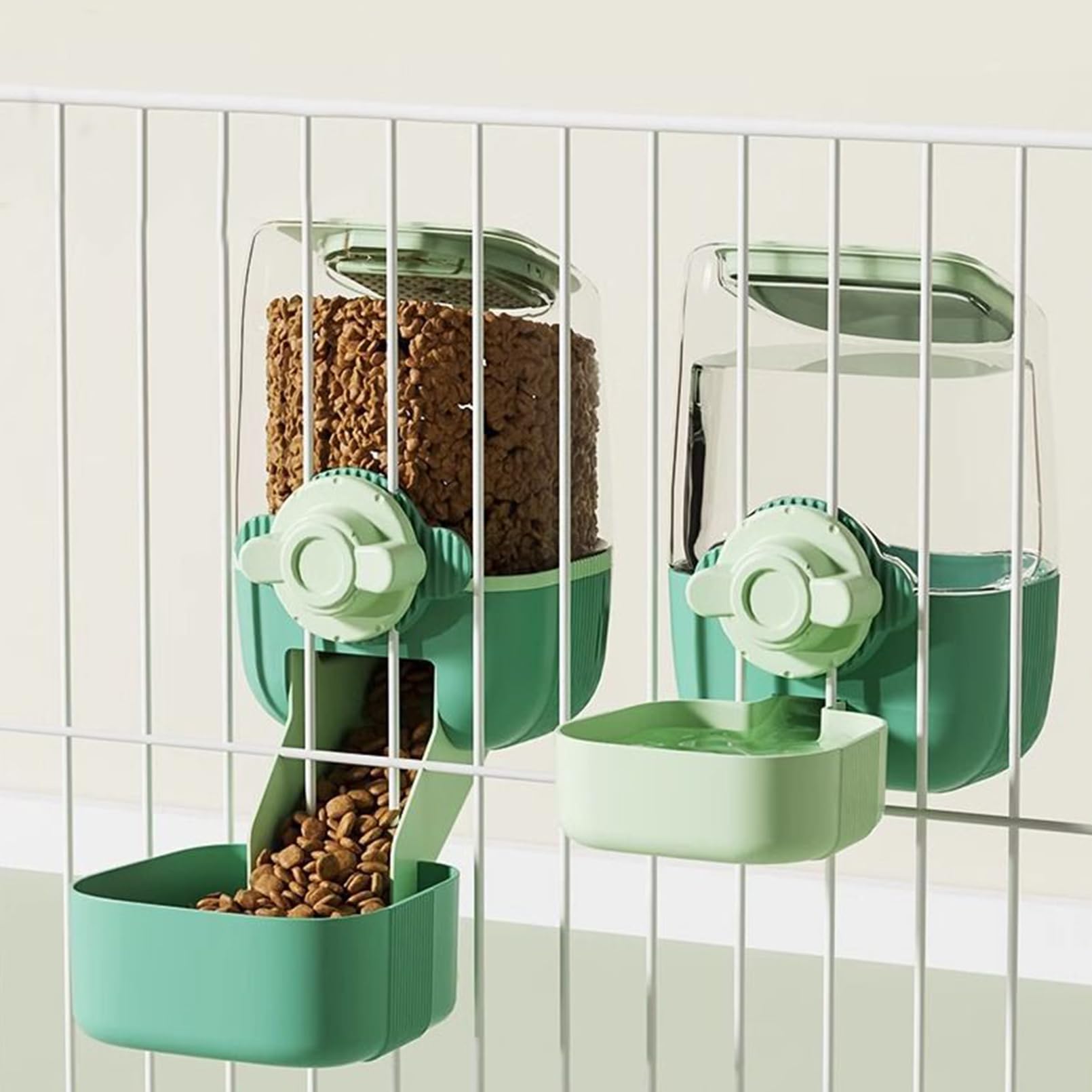 BNOSDM 37oz Hanging Automatic Rabbit Feeders for Cages Gravity Cat Food Dispenser Bunny Feeder Water Dispenser Pet Feeding Station for Guinea Pig Green