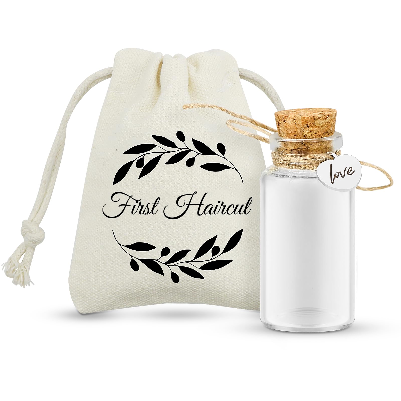 Glasflasche mit Korken zum Andenken an den ersten Haarschnitt/die erste Locke des Babys, Gefäß zur Aufbewahrung und Erinnerung an das Haar des Fötus, Geschenk zur Taufe, Babyparty (love)