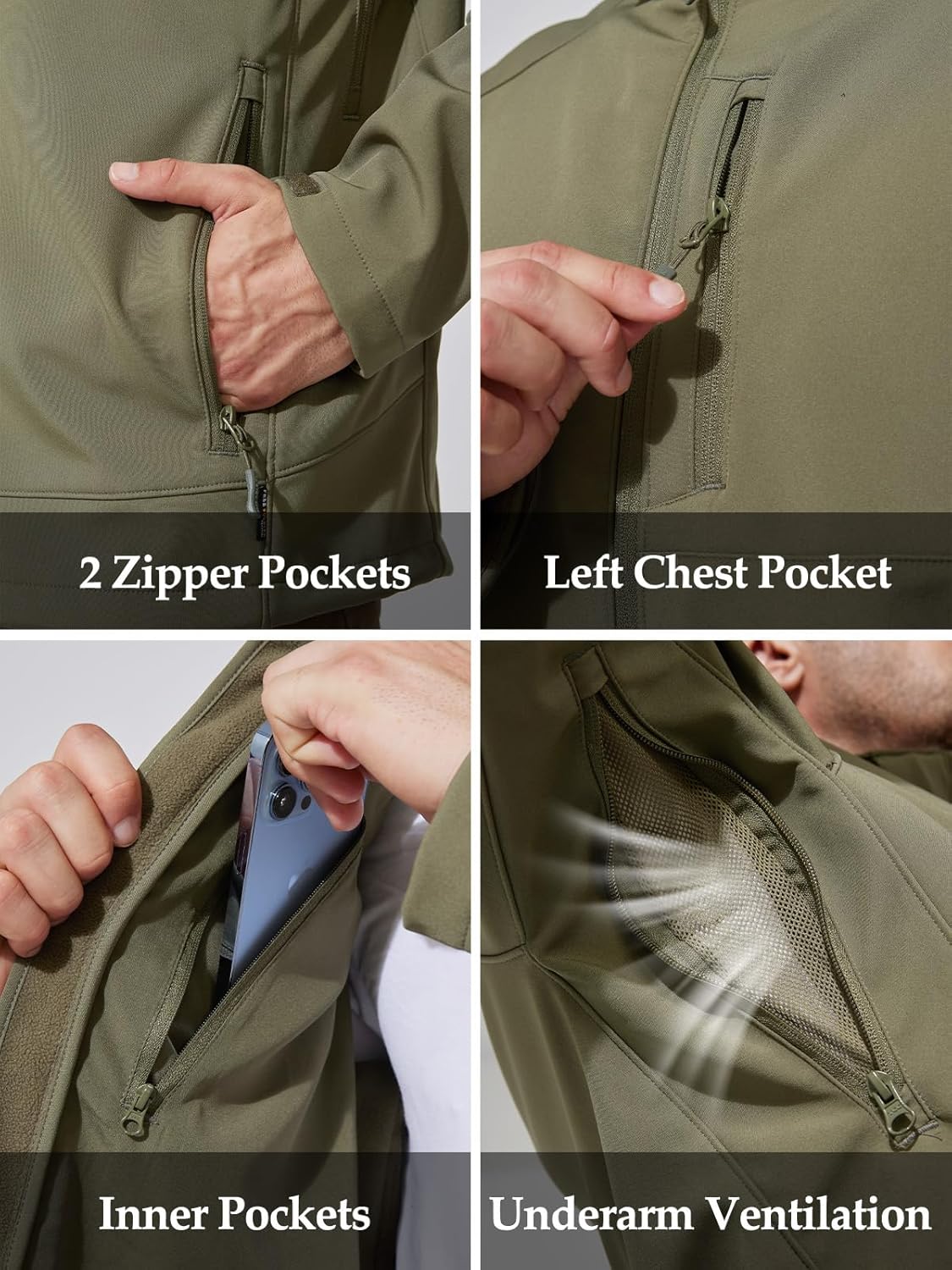 Mens Jacket Waterproof Hooded Coats Tactical Soft Shell Jackets for Men - Image 6