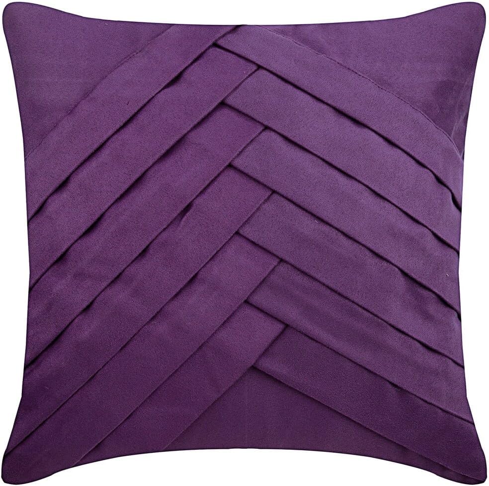 The HomeCentric Purple Euro Size Pillow Shams 26x26 inch (65x65 cm) Suede European Pillow Shams, Solid Color, Pintucks, Textured, Striped, Modern European Sham Easter - Purple No Limits No Lines