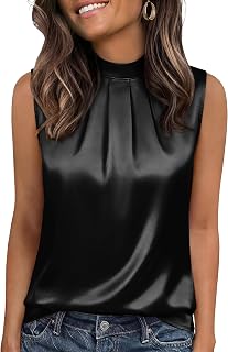 Funlingo Womens Silk Satin Tank Tops Sleeveless Camisole Mock Neck Blouses Summer Pleated Work Shirts Business Casual Outfit Price In India