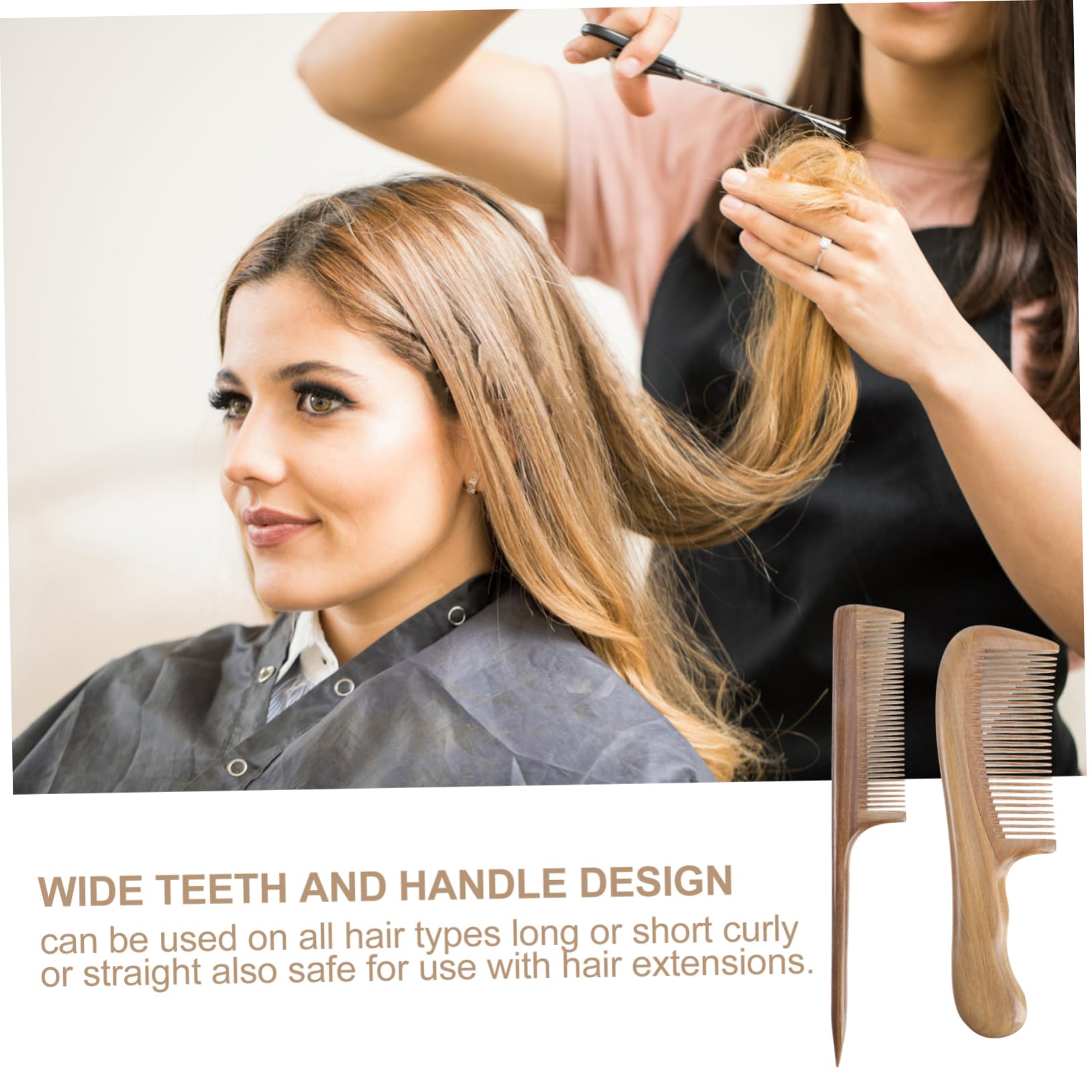 2piezas Peines Para Peinar El Cabello De Sándalo Diseño De Dientes Anchos Mango Puntiagudo Portátil