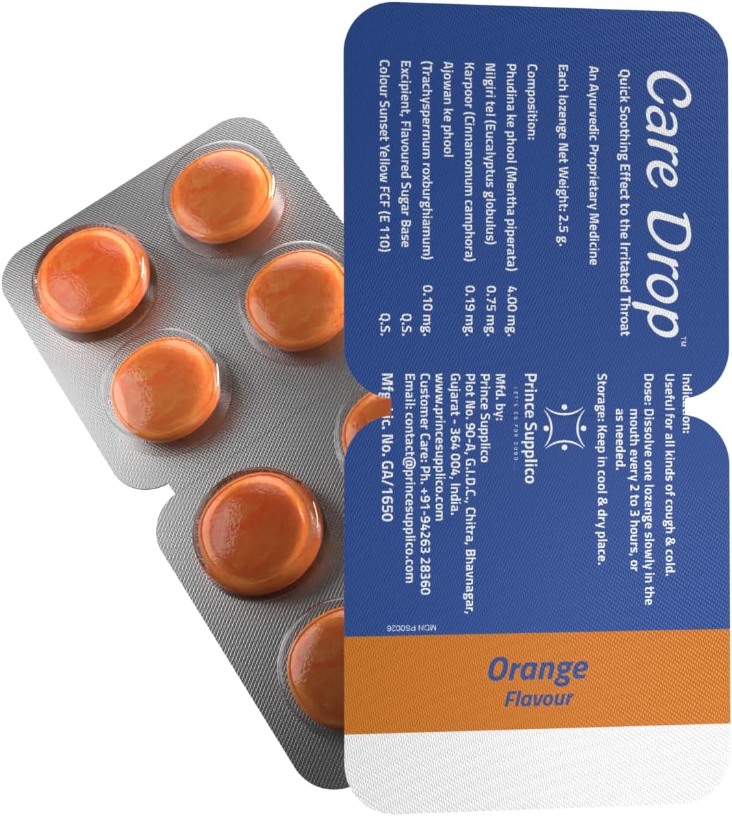 Care Drop Orange Ayurvedic Lozenges I 80 Tablets, Pack of 10