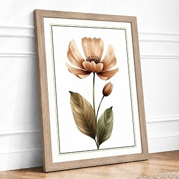 Peachy Bloom Study Botanical Framed Wall Art Print A4 Oak | Ready to Hang, Premium Gicl e Paper, Fade-Resistant Inks, Securely Packaged, UK Made
