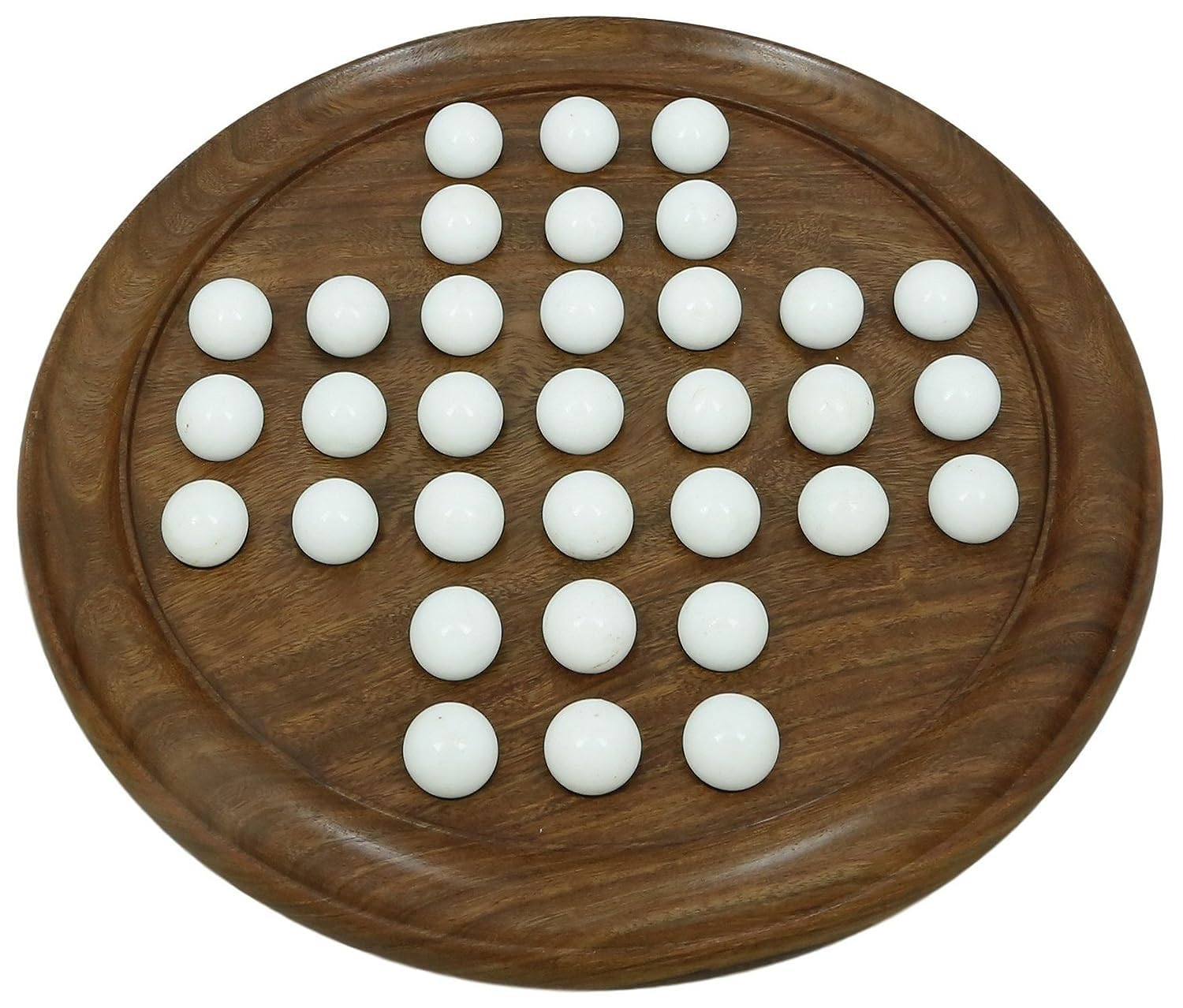 Handmade Indian Round Wooden Game Board Gifts Set with Glass Marbles Solitaire (12-inch)
