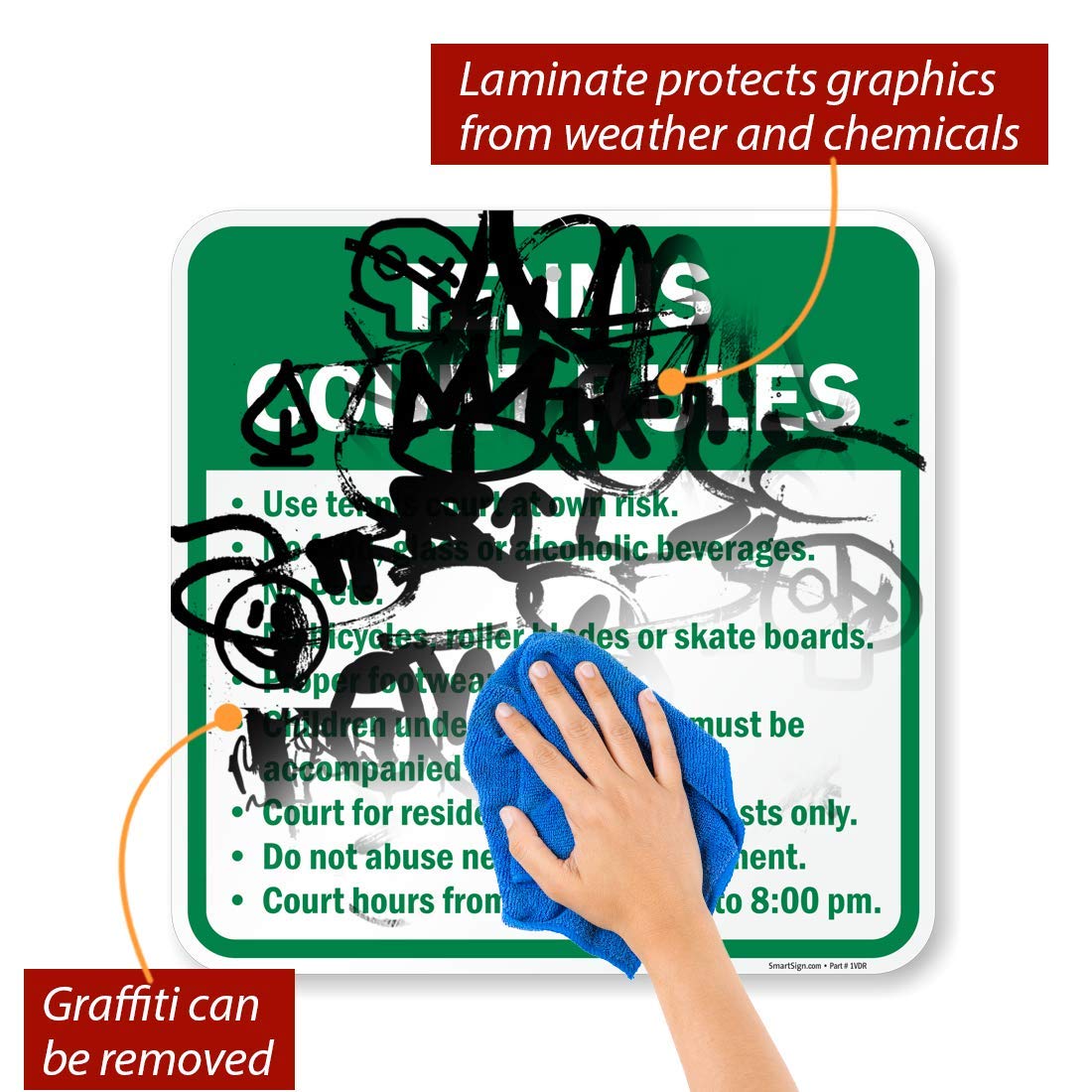 SmartSign "Tennis Court Rules" Sign | 18" x 18" Aluminum, Made in USA