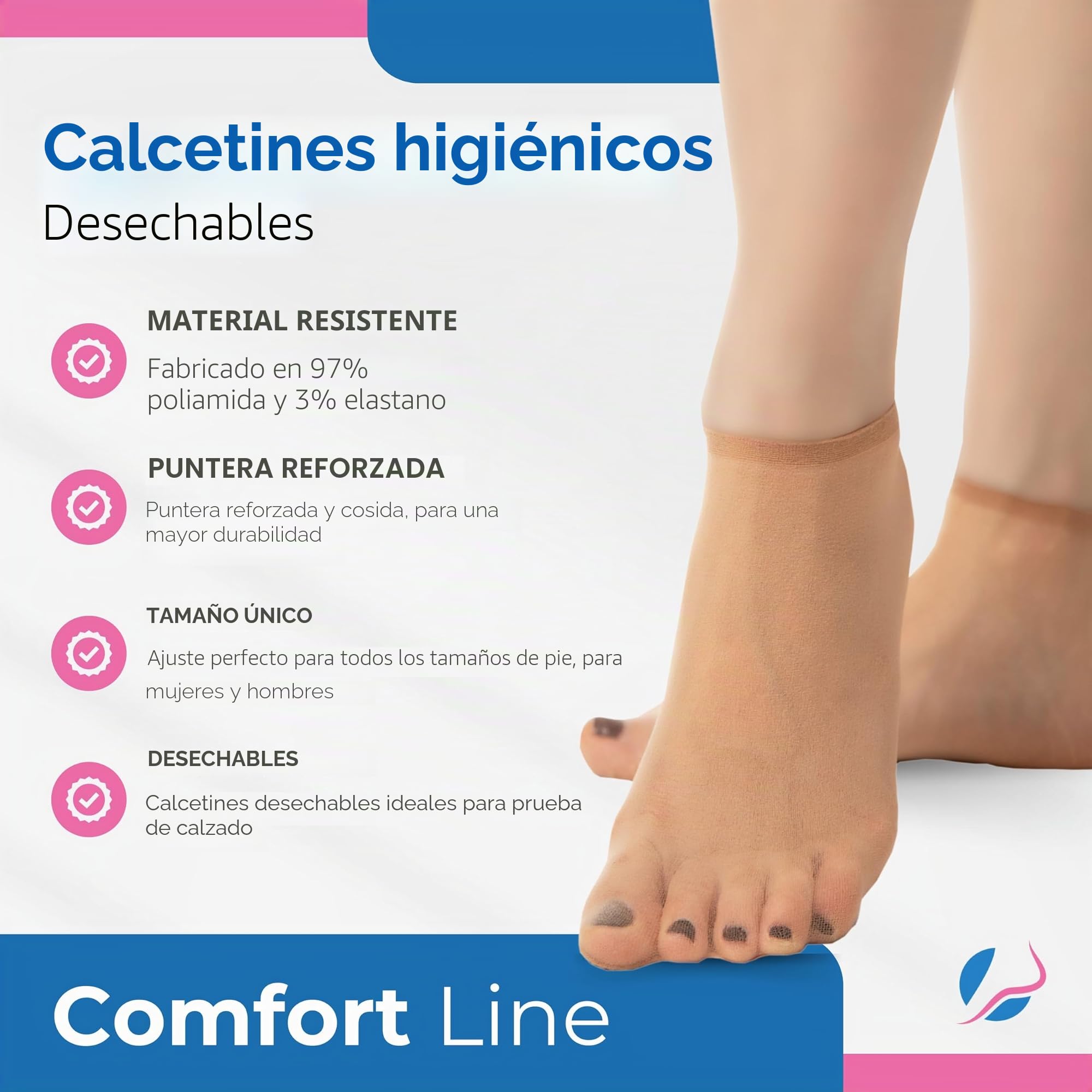 Calcetines Higiénicos Desechables para Pruebas de Calzado, Caja 1000 Piezas Sueltas, Línea Comfort, Unisex, Talla Única