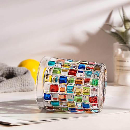 Miniatura 4 de KNC Vasos de whisky pintados a mano, 10 onzas, románticos confeti arcoíris de colores, idea de regalo para ella, bar en casa, bodas (tejido (9.4