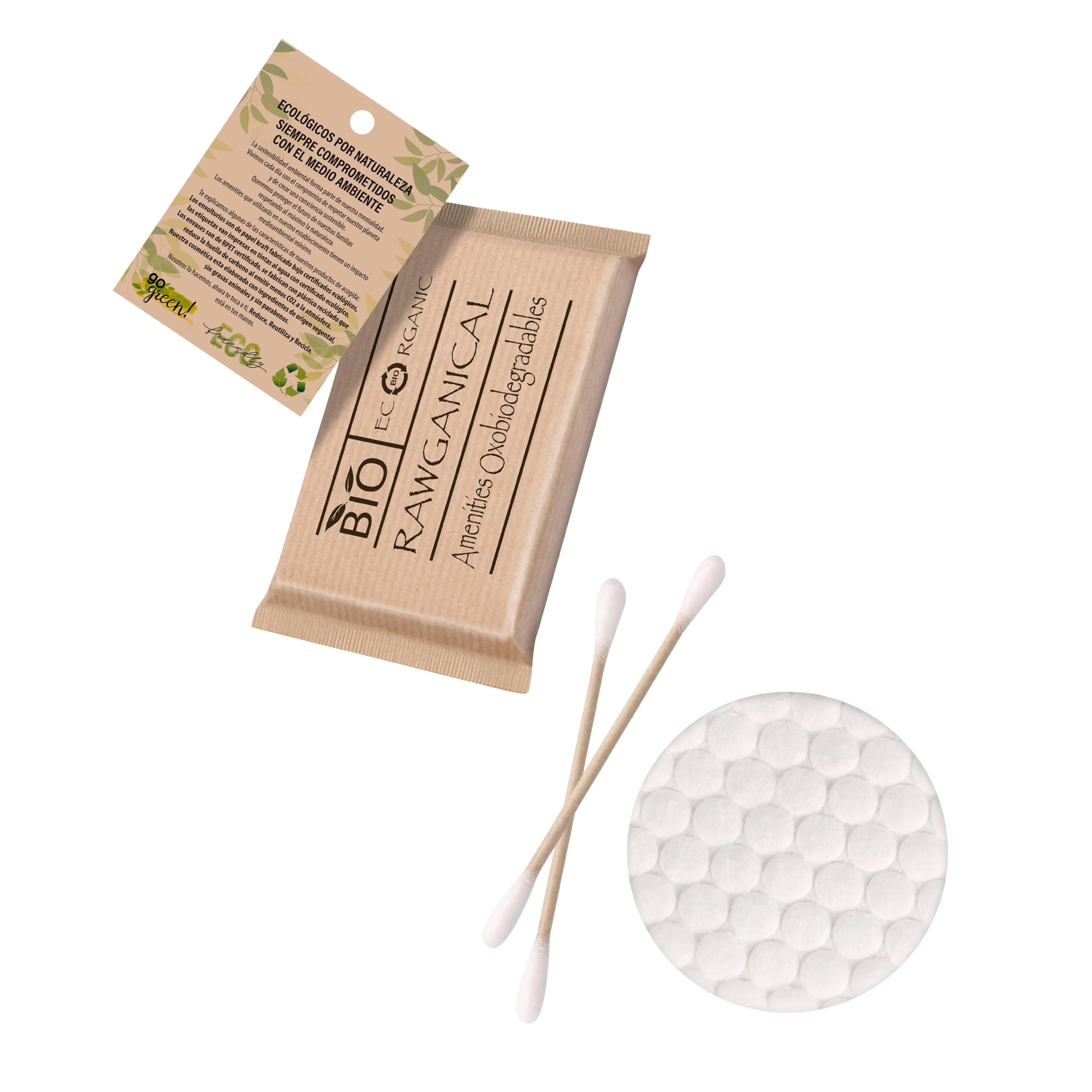 Vanity 50 Sets mit 2 Wattestäbchen und 2 Scheiben für Hotels | Umweltfreundliches Kosmetikset einzeln verpackt | für Hotels, Reisen und Gäste | 50 Amenitiy Kits