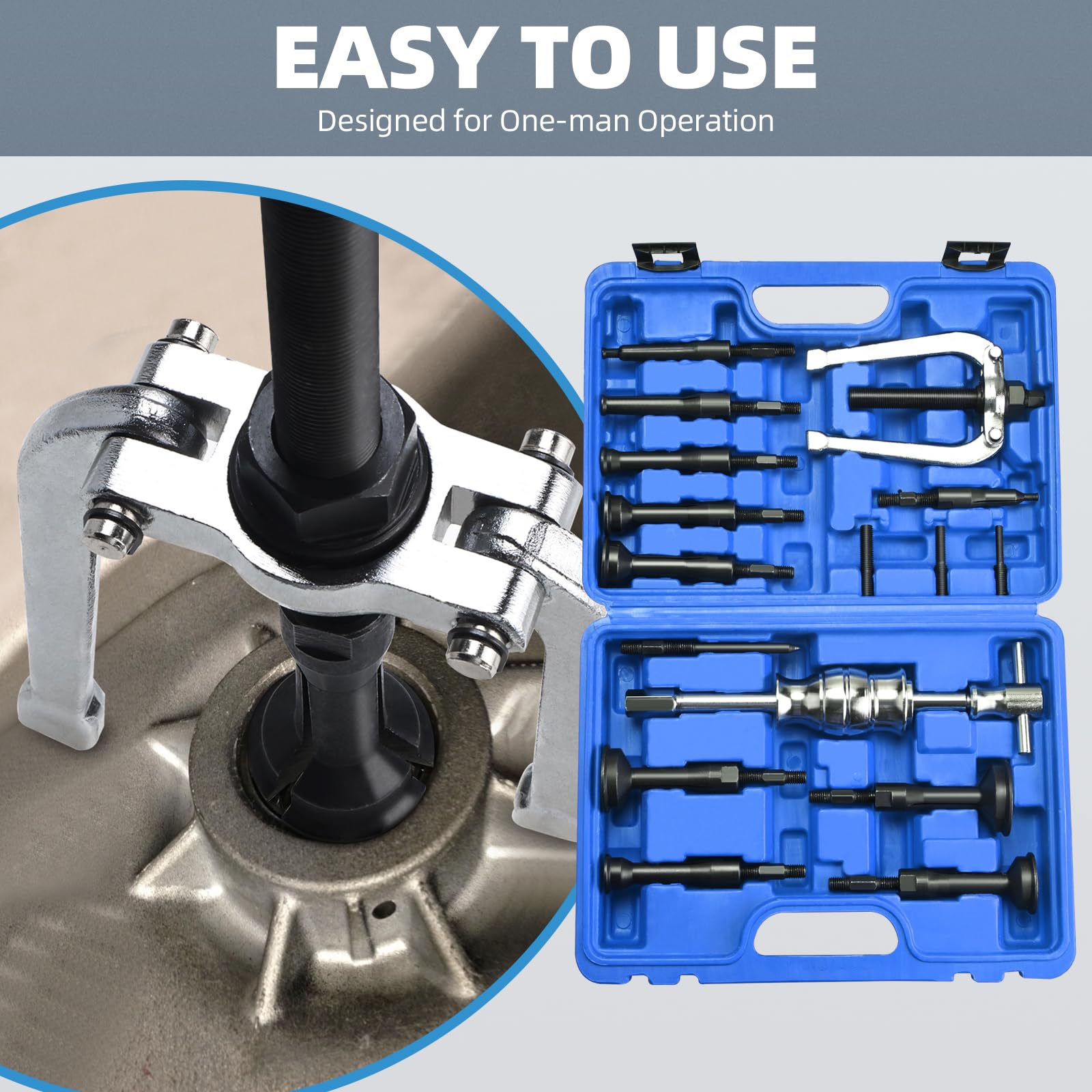 BOOMSTART 16pzs Extractor Rodamientos Internos, 5-58 mm Extractor de Rodamiento Interior, Extractor Cojinetes Ciegos con Martillo para Rodamiento Internos de Caja de Cambios Rueda Moto Coche (Azul)