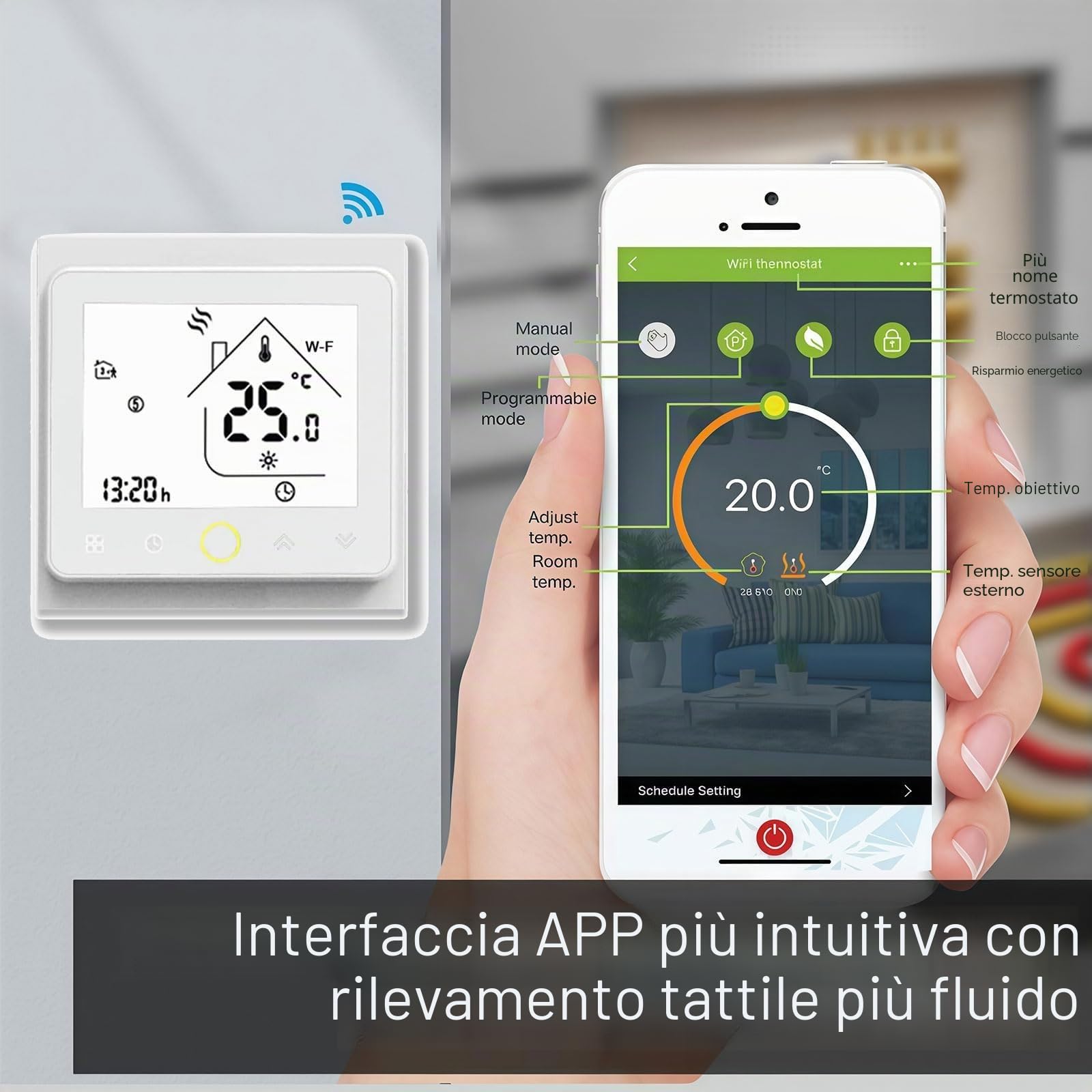 Wi-Fi Thermostat - Serie 002 Termostato Touchscreen Programmabile per Raffreddamento a 2 Tubi/4 Tubi/Riscaldamento a Caldaia Compatibile con Alexa, Google Home e IFTTT