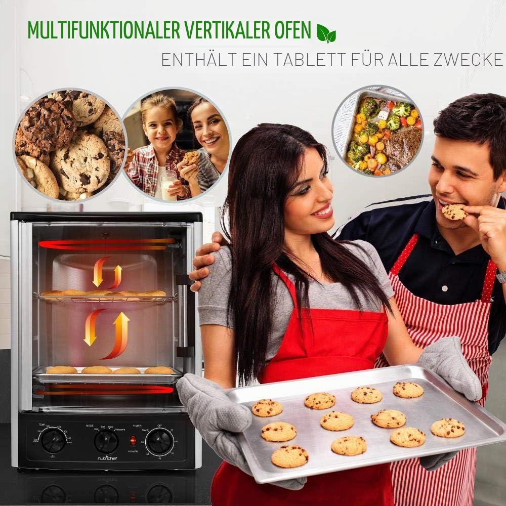 NutriChef Heißluft-Multiofen mit Drehspieß – 23 L Mini-Backofen mit Umluft und Grillfunktion Dönergrill für Zuhause, Kebab und Hähnchengrill, Kompakter Elektroofen mit Timer und Temperaturregelung