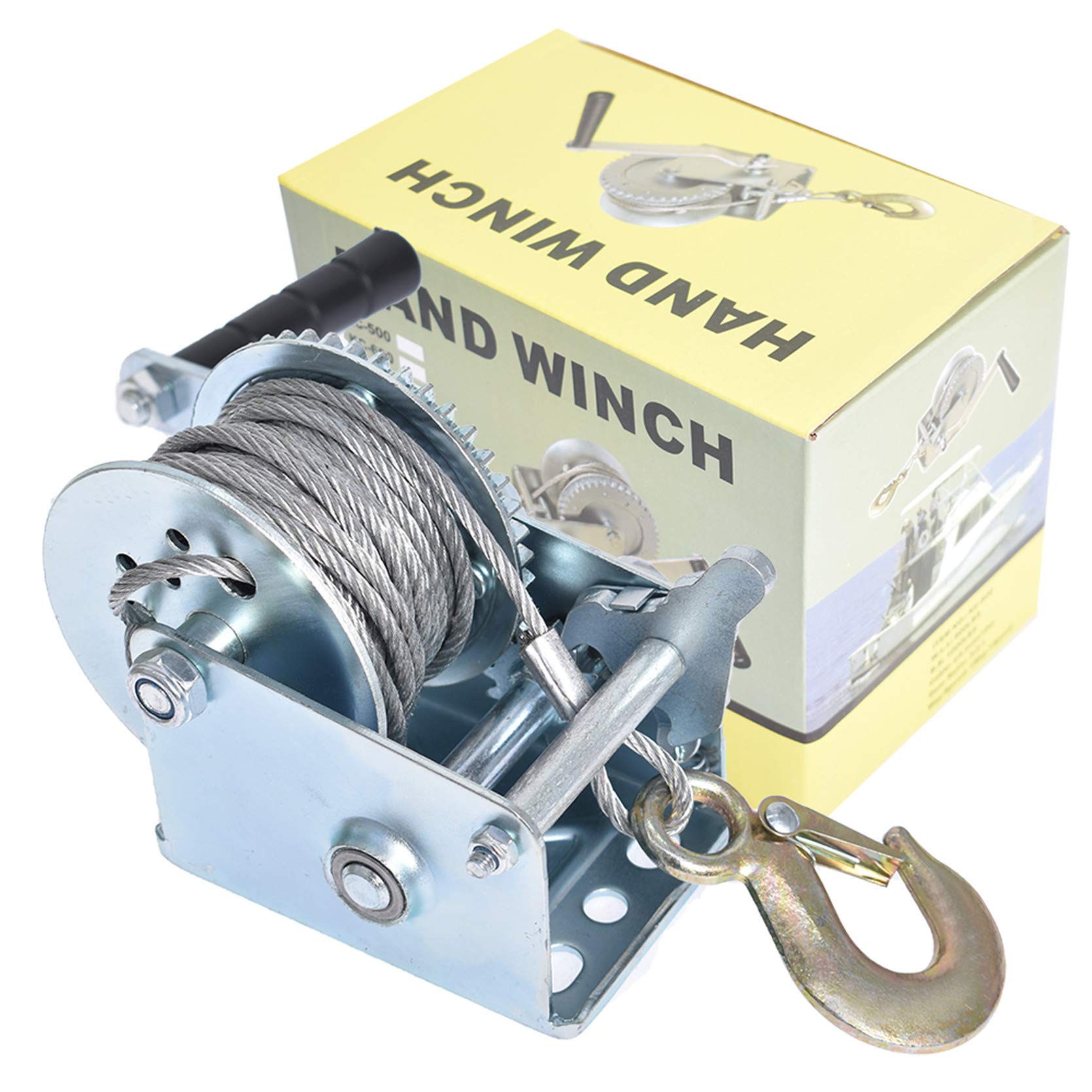 TINVHY 600 lbs Hand Crank Winch with Brake Come-Along Heavy Duty Steel Cable for Boat Trailer