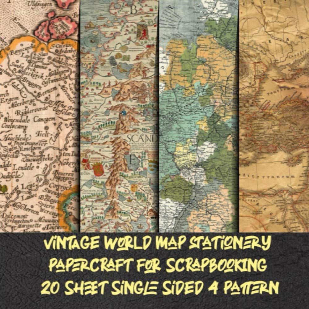 vintage world map stationery papercraft for scrapbooking 20 sheet single sided 4 pattern: Decorative Stationery Craft for collage art - aged Travel ... scrapbooking - Antique Old Ornate Pad Designs