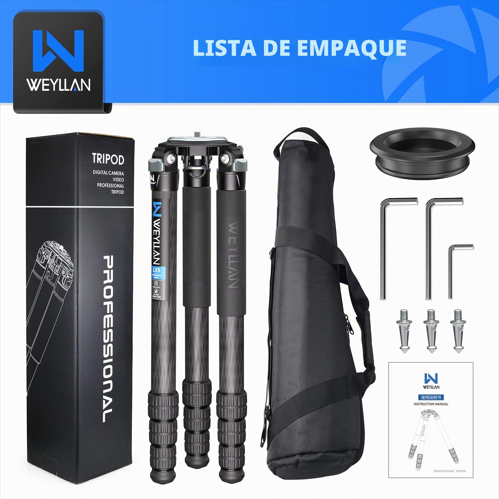 WEYLLAN Trípode Fibra Carbono 160cm, Trípode Cámara con Pata De 40mm, Carbono Tripode Video Profesional De Cámara para Cinematografía, Cámaras DSLR, Binoculares, Cabeza De Bola, Carga 40kg