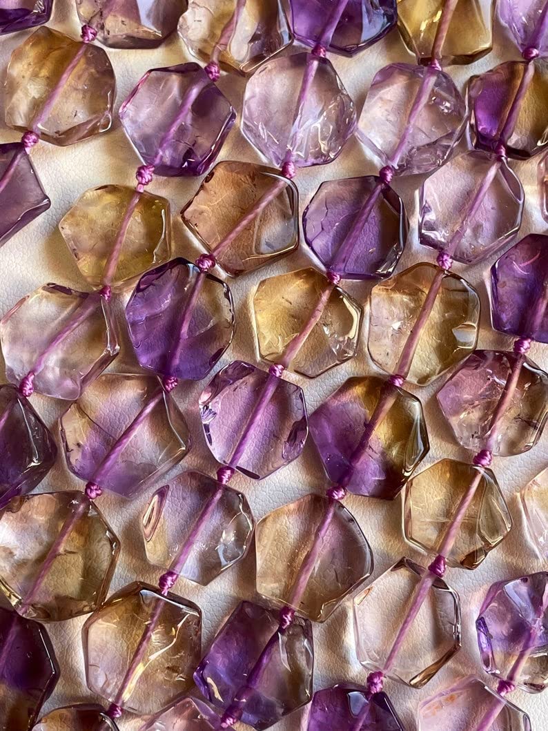 Perles améthyste et citrine naturelles 14-16mm LKBEADS fil de 33cm pour création DIY