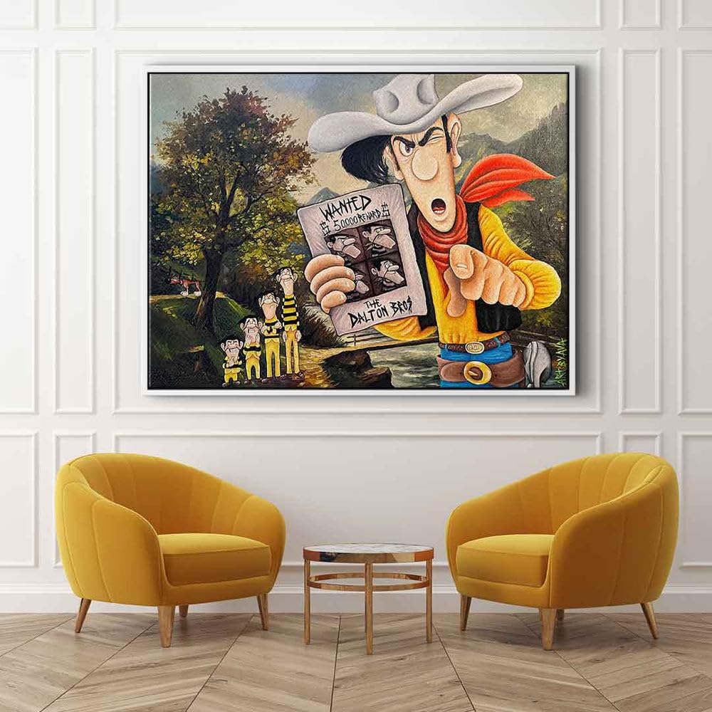 DotComCanvas Leinwandbild Die Daltons on the run Lucky Luke Comic Cartoon quer Größe 100 X 75 CM, Farbe Ohne Rahmen