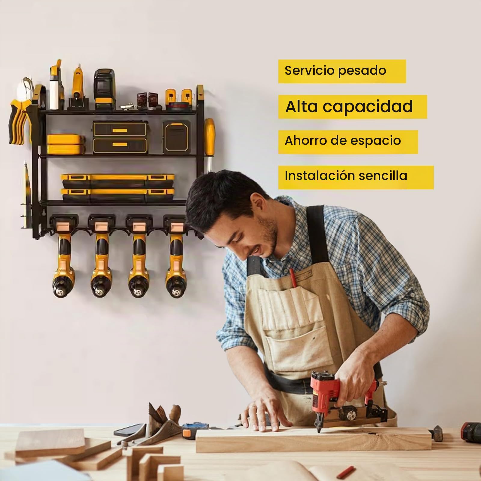 Organizador de herramientas eléctricas de 4 capas, soporte de pared para herramientas de taladro eléctrico, ahorro de espacio, resistente y duradero, fácil de instalar, añade más espacio de