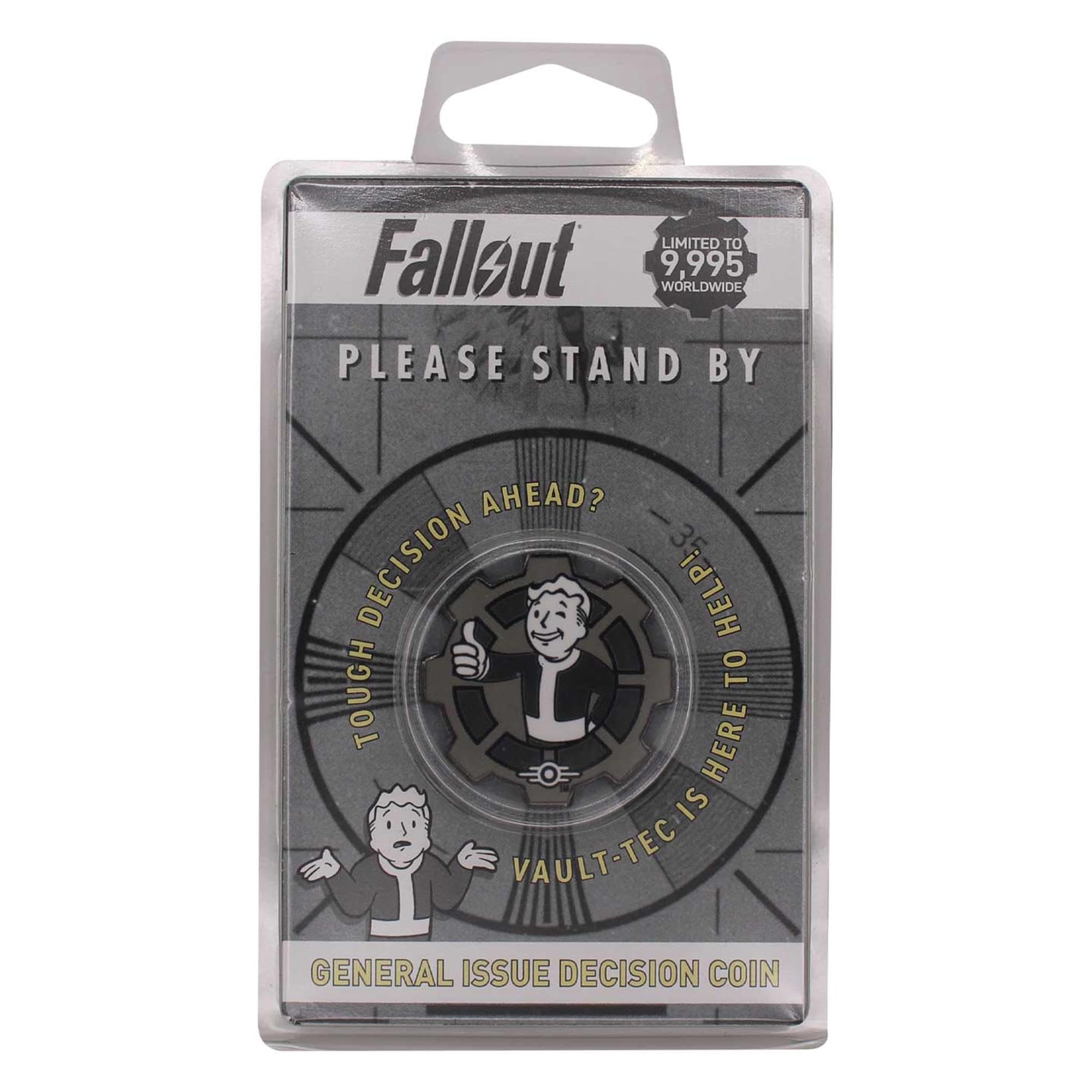 Fallout Black & White Limited Edition Collectible Decision Flip Coin - oficjalna metalowa moneta inspirowana Vault-Tec, postapokaliptyczna pamiątka dla graczy, prezent dla fanów i kolekcjonerów