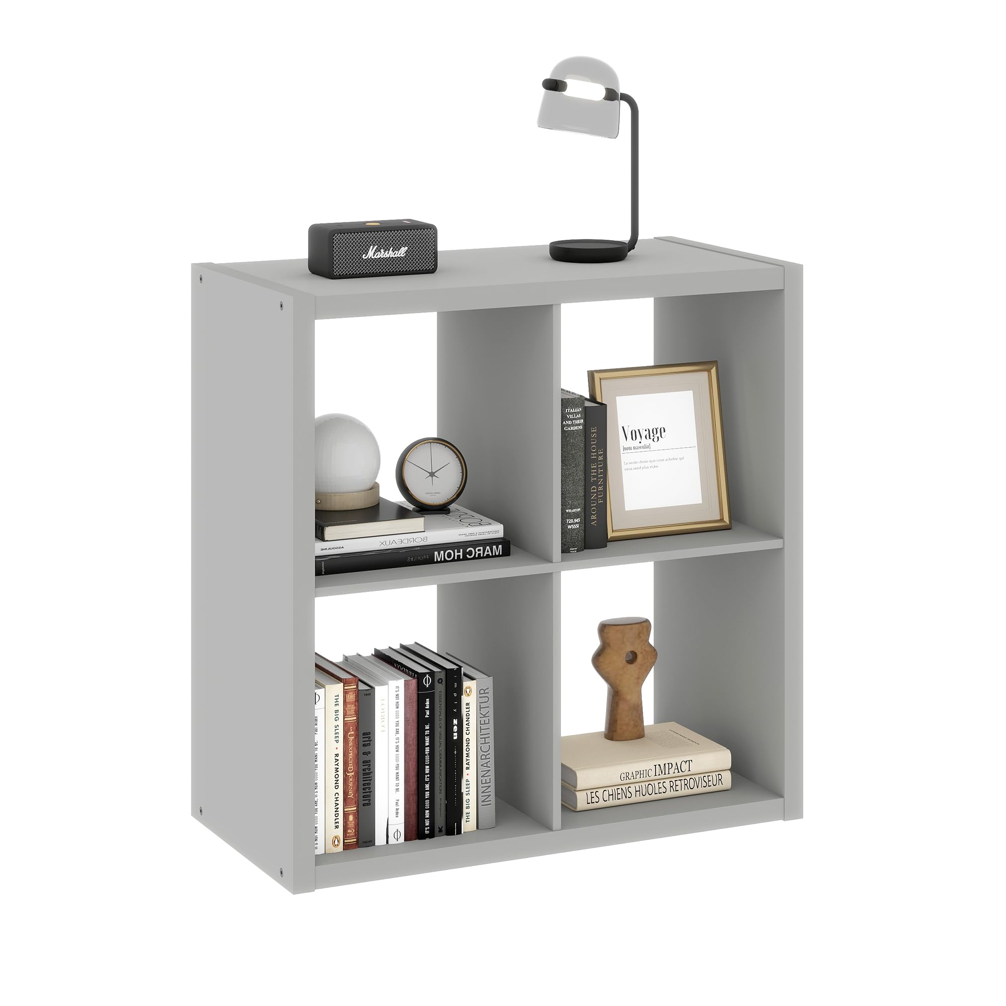 Thickened Frame Wood 4 Cube Organizer Shelf, Square Storage Cubes with 4 Storage Spaces, 2 x 2 Shelf Organizer with Open Back for Bedroom, Living Room, 14.6" x 30" x 30", Light Gray