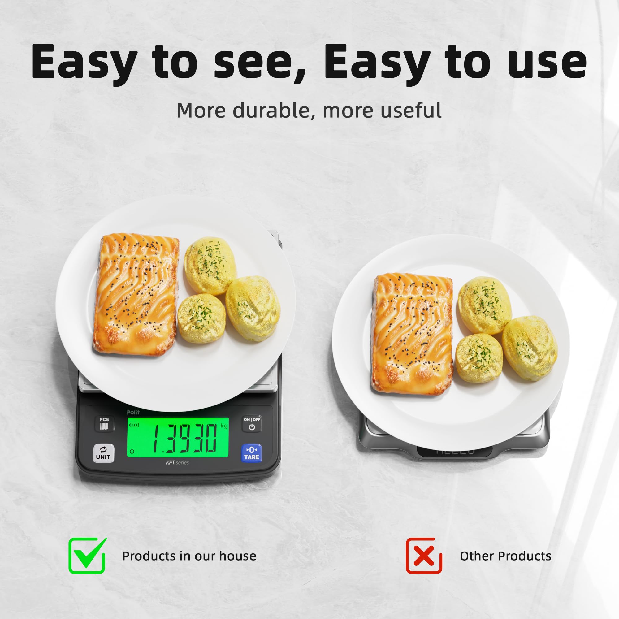 Polit KPT Digitale Küchenwaage, 0,5 g Präzision, Zählmodus, 6 kg | Edelstahl-Tablett; Dual-Power; rutschfeste Gummifüße; zum Kochen, Backen, Mahlzeitvorbereitung, Saatgut- und Hardware-Wiegen