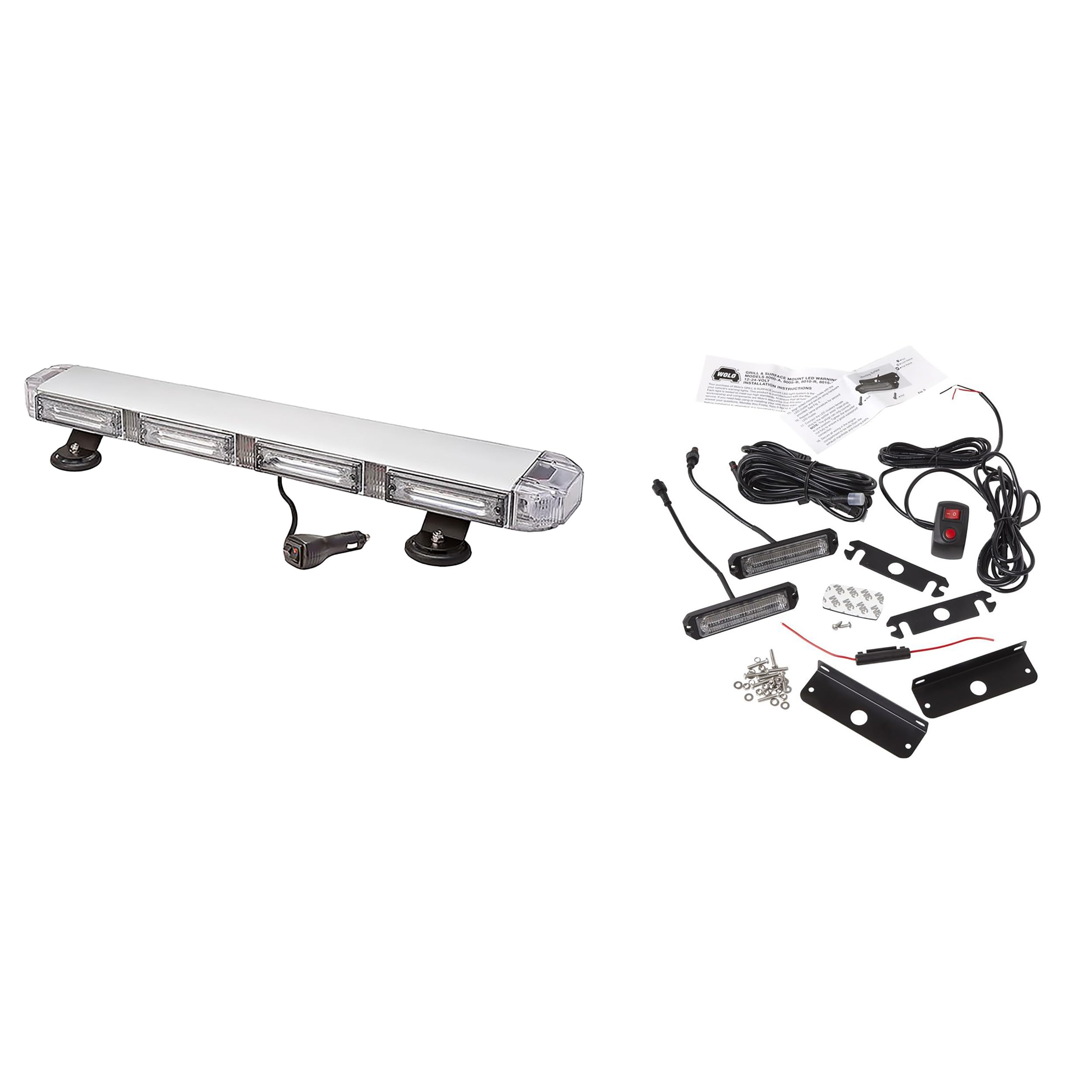 WoloWolo 7824MP-A Watchman Linear 24" LED Mini Light Bar, 12-Volt, Magnet or Permanent Mount - Clear Lens with Amber Linear LED's with 8000-A Amber LED Grill and Surface Mount Warning Light