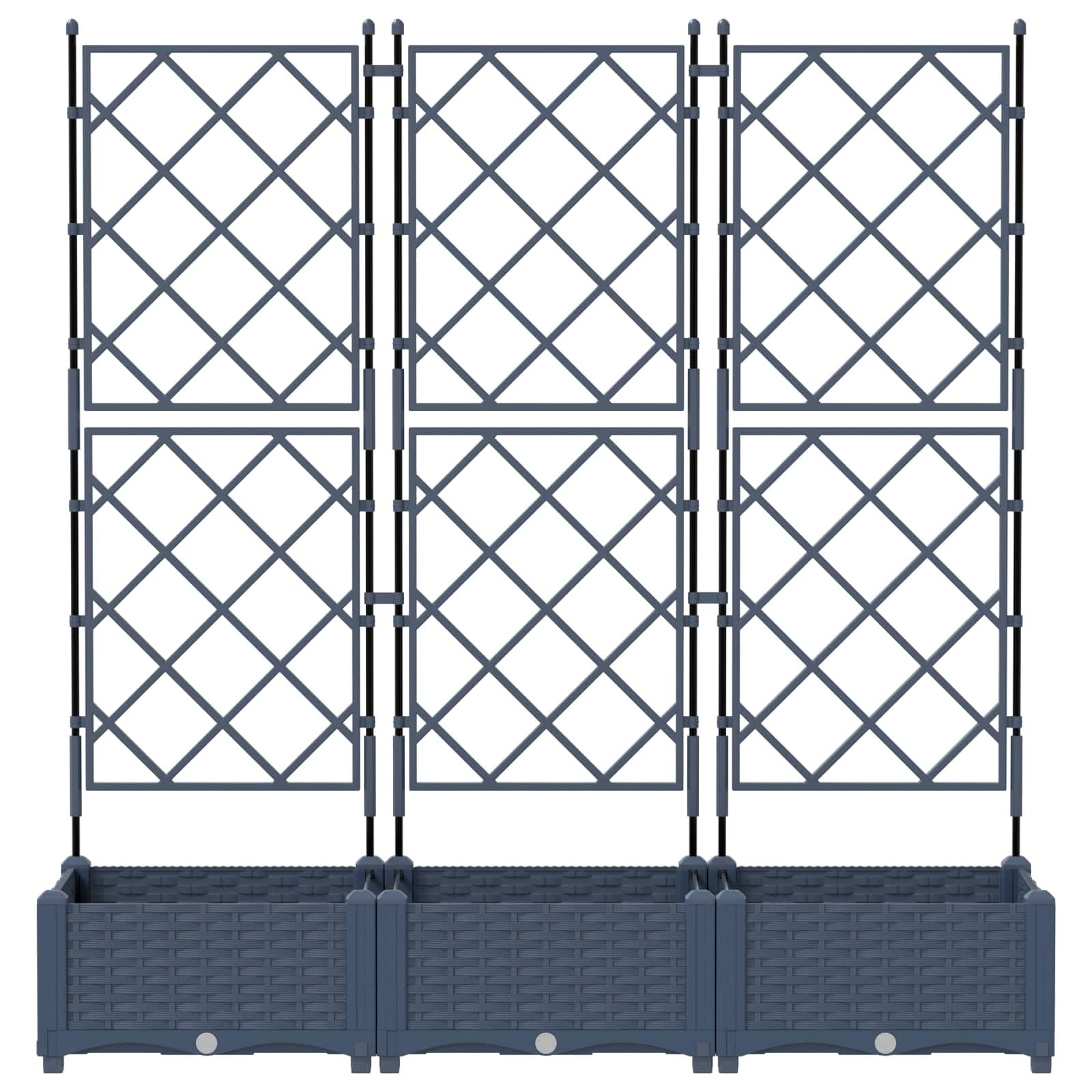 Nowoczesna szara skrzynka na kwiaty 3 sztuki z tworzywa sztucznego, 120 x 40 x 125,5 cm, elegancki i minimalistyczny design na zewnątrz, łatwy montaż za pomocą śrubokręta, idealny
