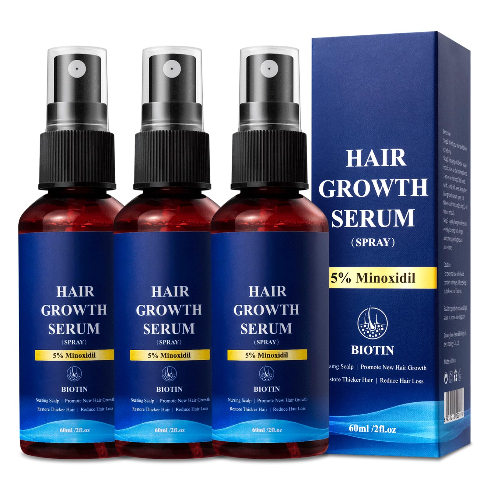 5 Minoxidil Hair Growth Spray - 3PCS Minoxidil for Women Hair Growth Minoxidil for Men Hair and Beard
