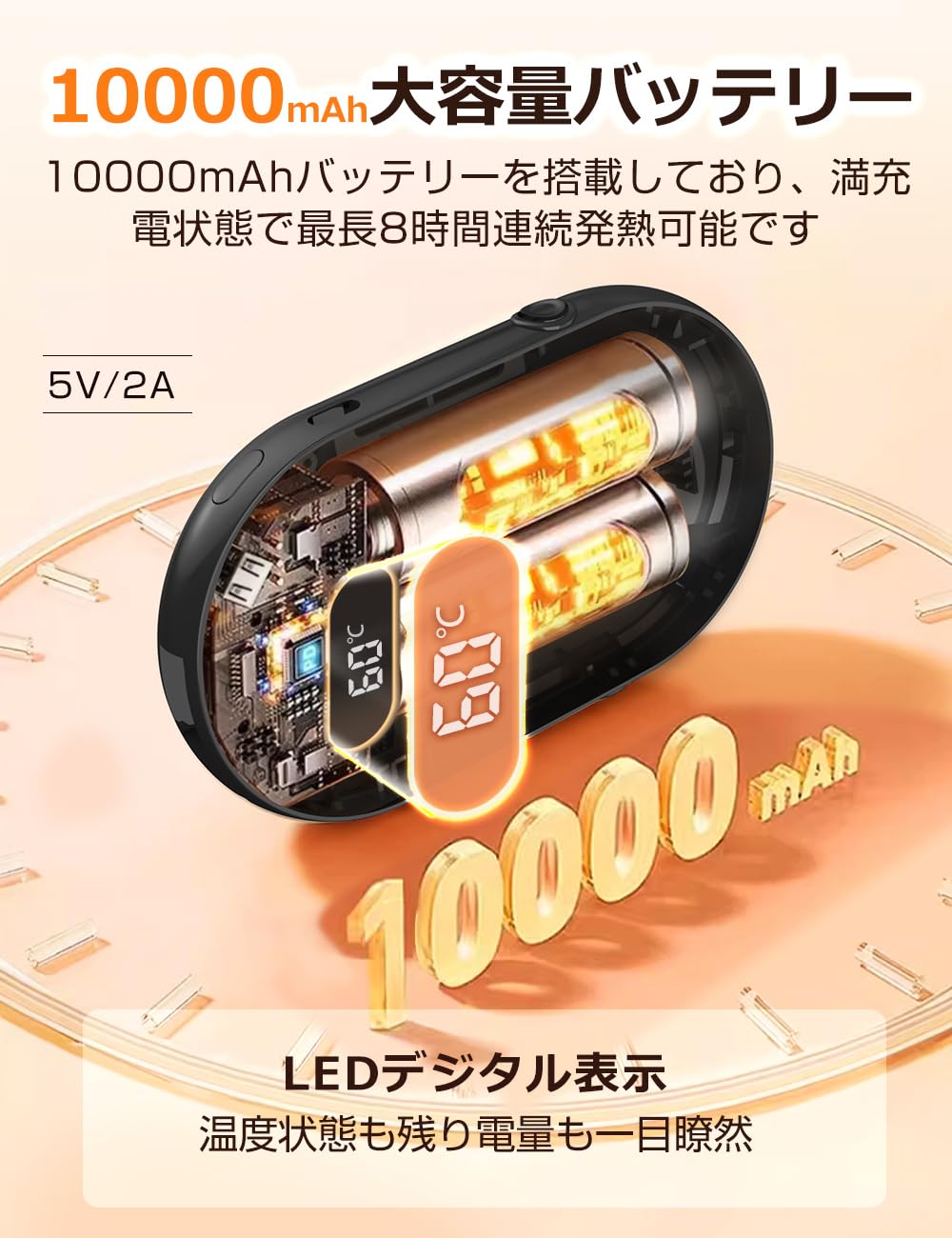 Amazon.co.jp: 充電式カイロ USB-C充電式 急速発熱 3階段温度調節 大