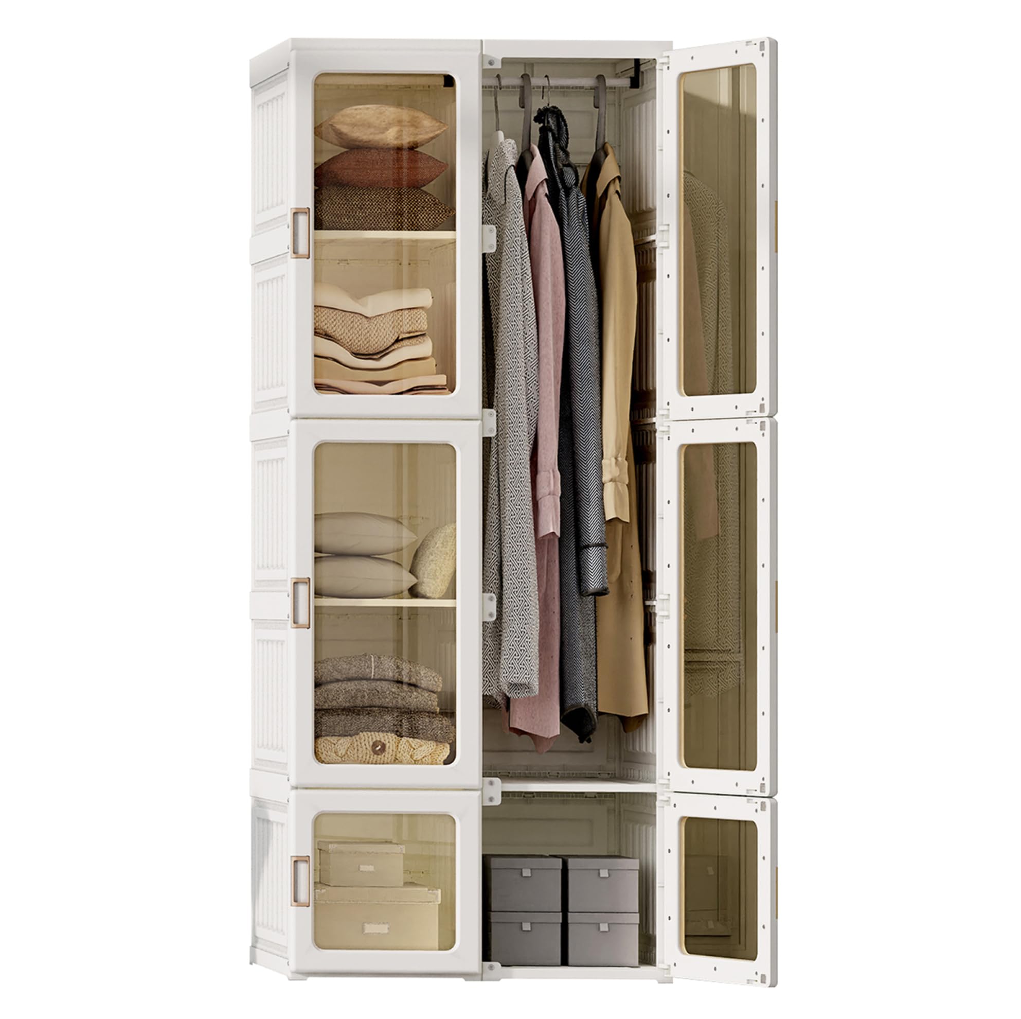 Armario de Dormitorio Plegable,Armarios Plegables de Plastico con 10 Compartimentos Armario Modular con 6 Puertas Roperos de Dormitorio Armarios Para Ropa Exterior Armarios Individual (170x69x50cm)