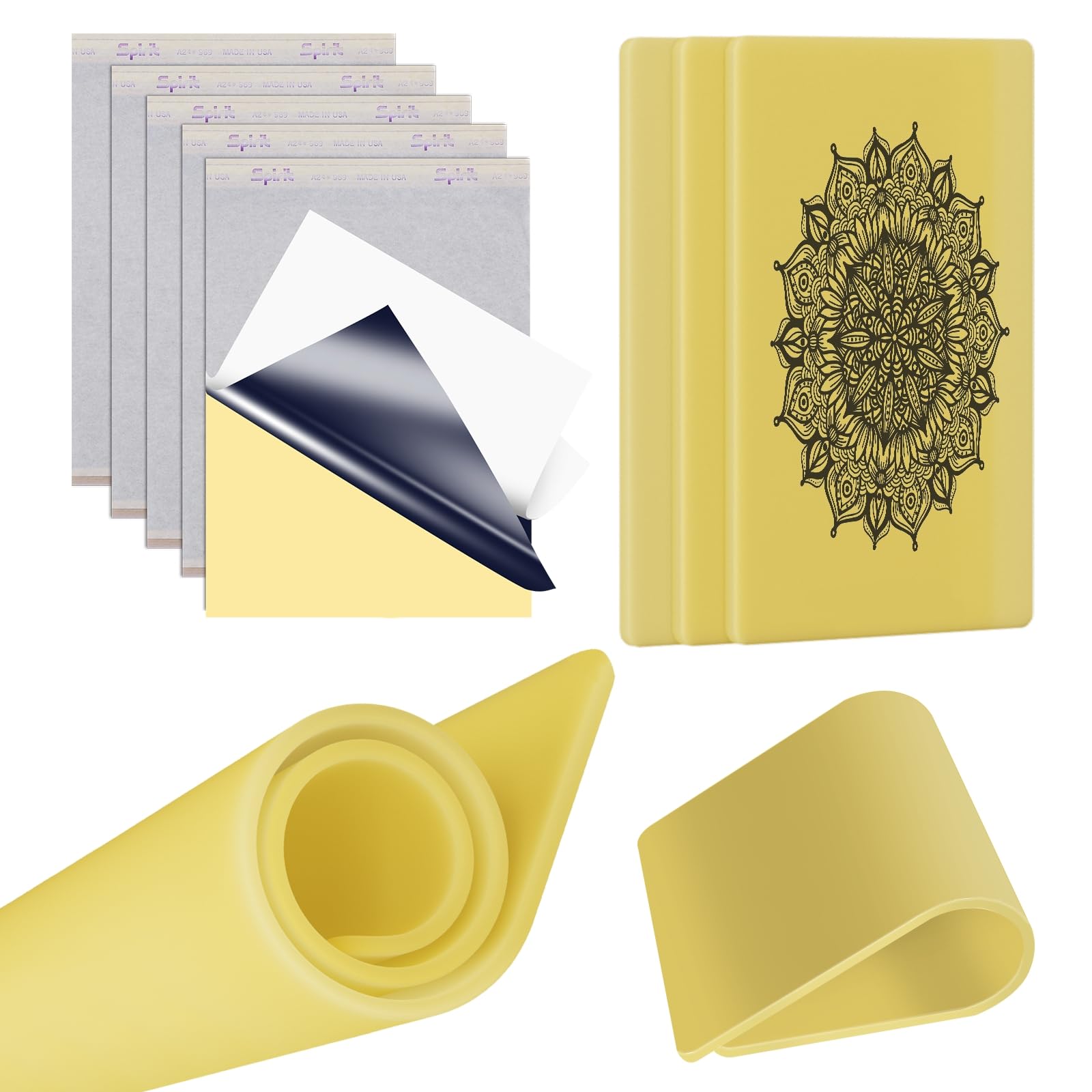 INKin 3mm Piel Sintetica Tatuaje y Papel Transfer Tattoo,3 Piezas A4 20×30cm Piel de Tatuaje de Doble Cara con 5 Piezas Papel Calco Tatuaje para Principiantes y Artistas del Tatuaje