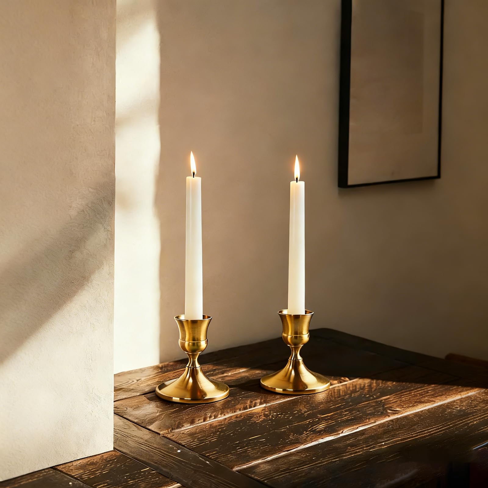 AUMAYCO Set of 2 Brass Gold Candle Holders, Vintage Gold Candle Sticks Holder, Elegant Candlestick Holders for Table Centerpieces Wedding, Dining Table, Home Decor