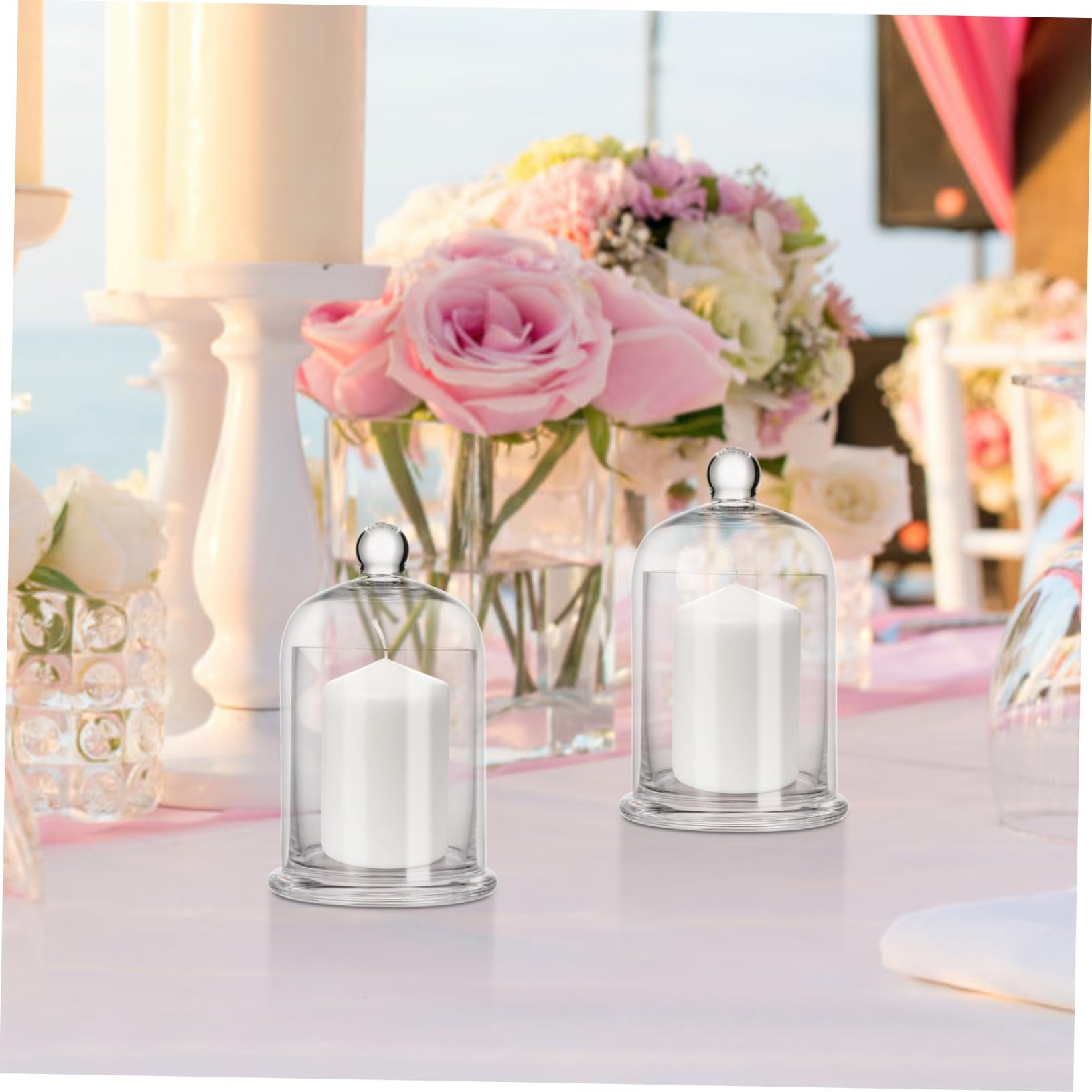 Candelabro de Vidrio Decorativo en Forma de Campana, 2 Juegos | Acabado Simple y Romántico, para Fiestas y Regalos de Cumpleaños, Crea Ambiente Relajante y Luminoso