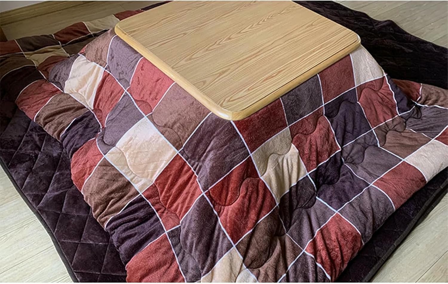 Japanese Kotatsu Table with Heater and Blanket, Heated Wood Square Stove Desk Tatami Futon Coffee Tea Heating Tables, for Four Seasons,Table+Quilt+Carpet+Heater