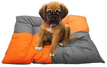 Hiputee Premium Velvet Cushion Dog Cat Pet- Soft Comfortable, Cozy, Reversible Washable Bed for All Breeds (S, Orange Grey)