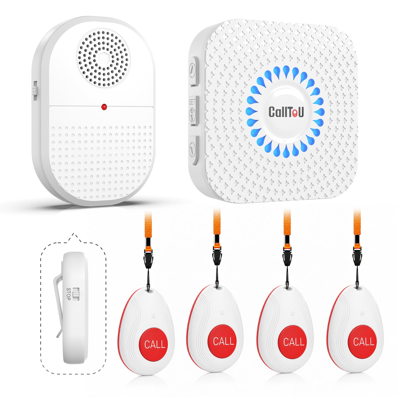 CallToU Portable Vibrating Caregiver Pager, 4 Call Buttons, 2 Receivers