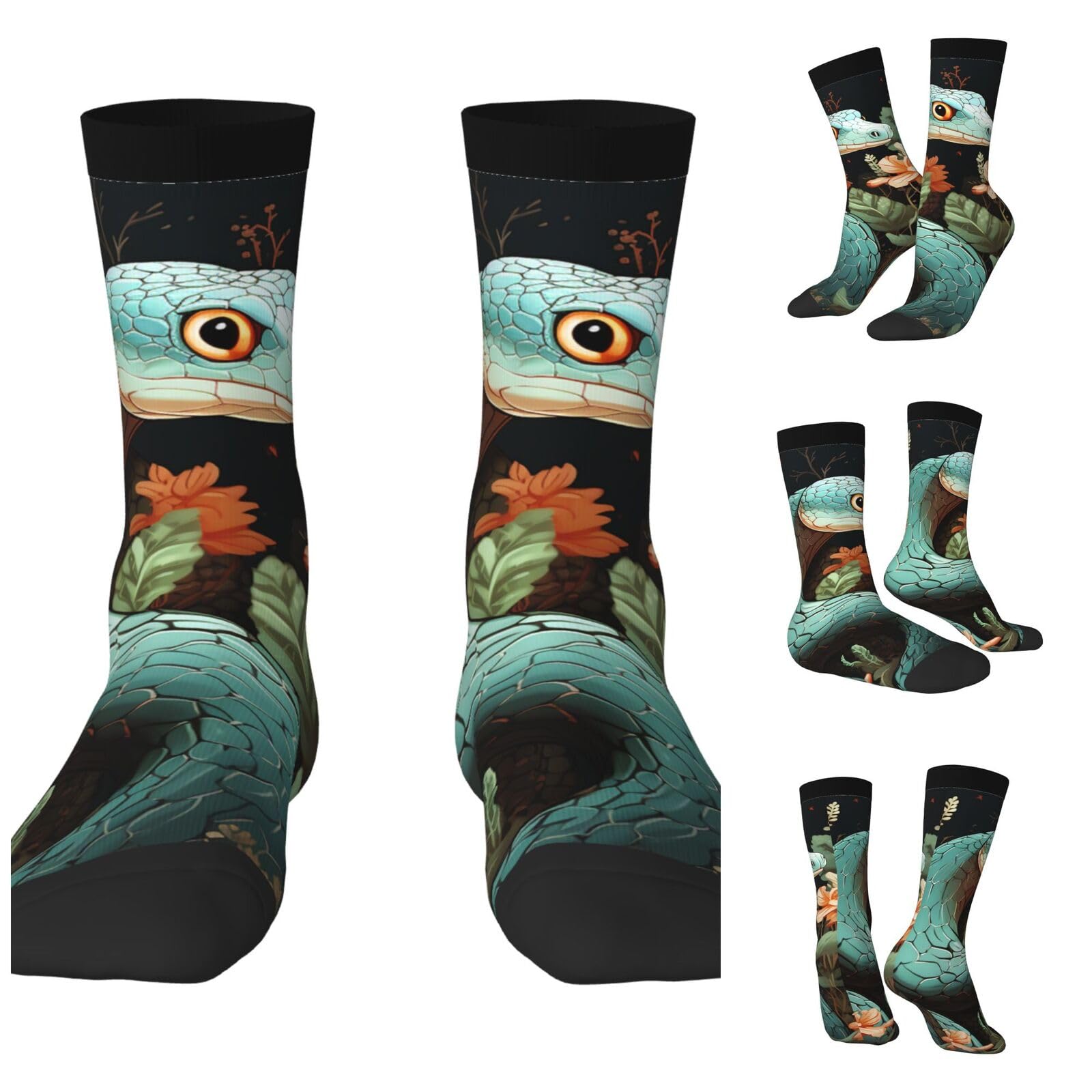LZQPOEAS Snake And Flower Athletic Socks Unisex Cushioned Crew Socks Hiking Running Calf Sock Soft Above Ankle Sock