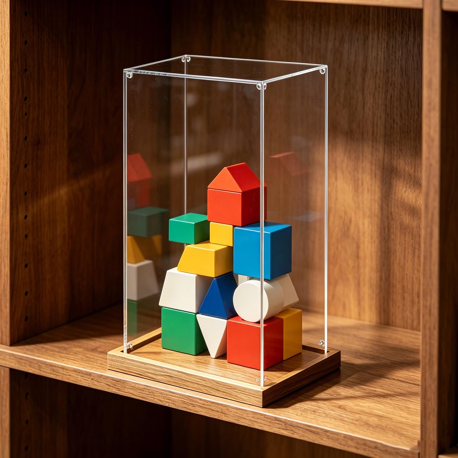 18 20 22 24 28 30 in Extra Tall Acrylic Display Case with Wood Base, Large Dust Cover Model/ Figure Box, Clear Showcase Assembled Organizer Cube(45x45x45cm(18"x18"x18"))