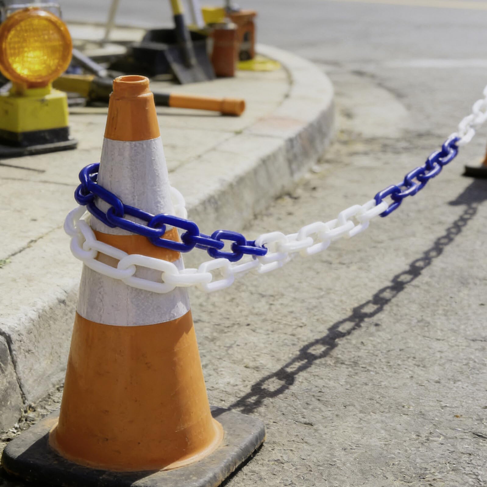 Cadena de Barrera de Plástico Ligera 6 Mm Azul de 25 Metros, Eslabones de Cadena para Control de Tráfico, Barrera de Seguridad para Estacionamientos y Delimitación de Áreas