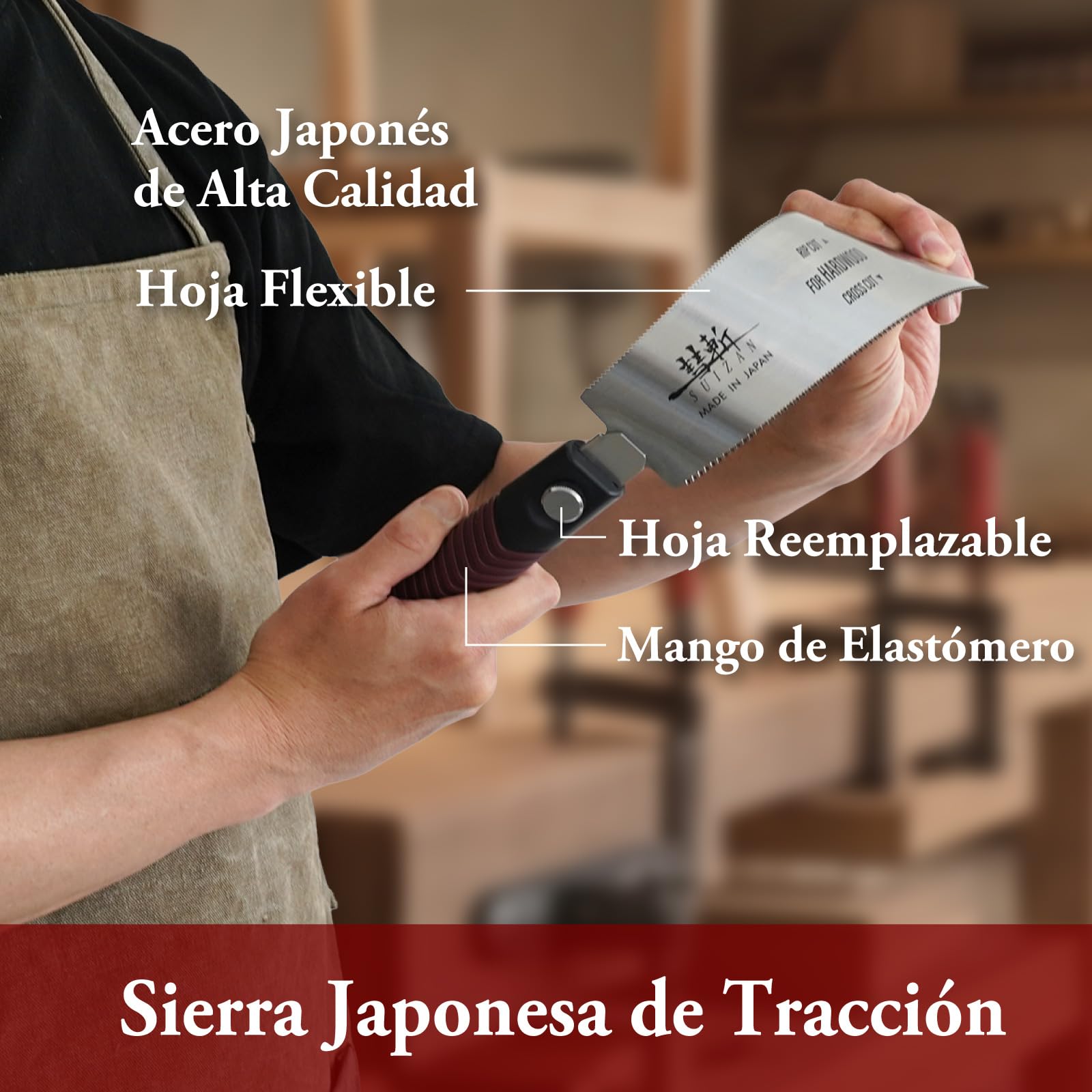 SUIZAN Ryoba Serrucho Japonés de Doble Filo 210mm para Madera Dura - Sierra de Tracción Profesional a Mano y Herramientas de Carpintería