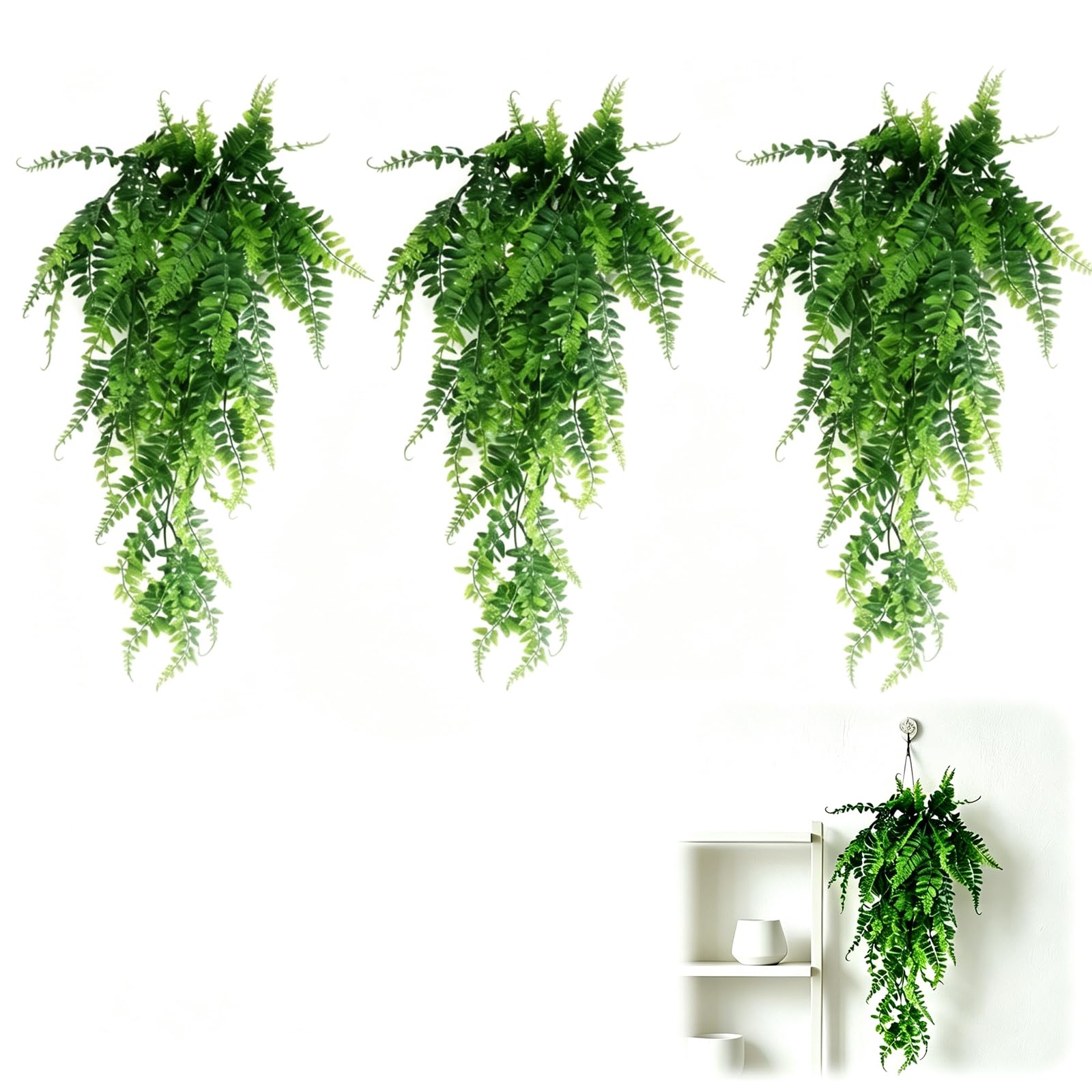 Artificial Hanging Plants, 3-Pack Fake Plants Hanging Plant Indoor Outdoor