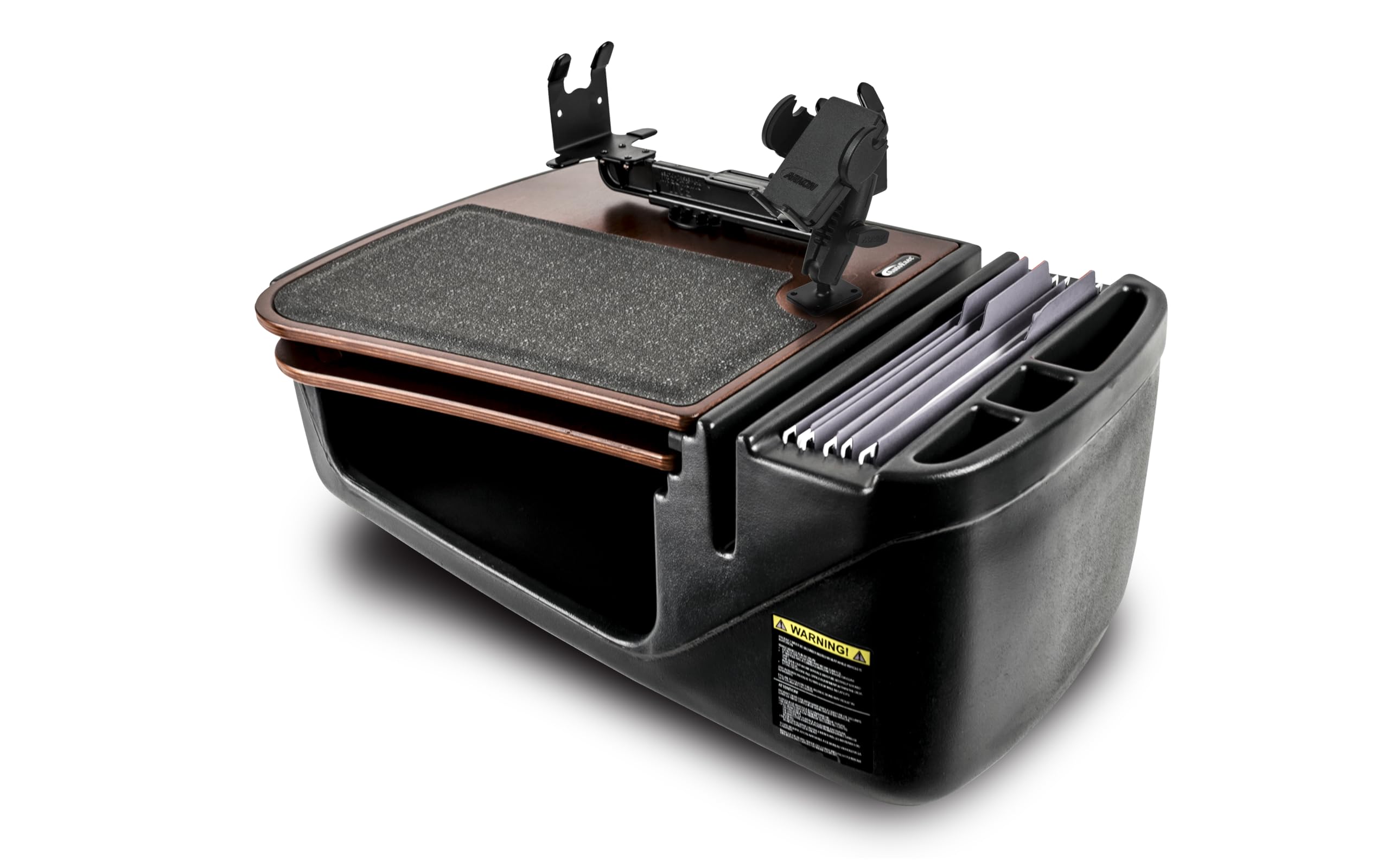 AutoExec AE-GMCD-PM-PS-21M GripMaster Car Desk for Your Vehicle Workstation and Mobile Office, Mahogany with Phone Mount and Printer Stand