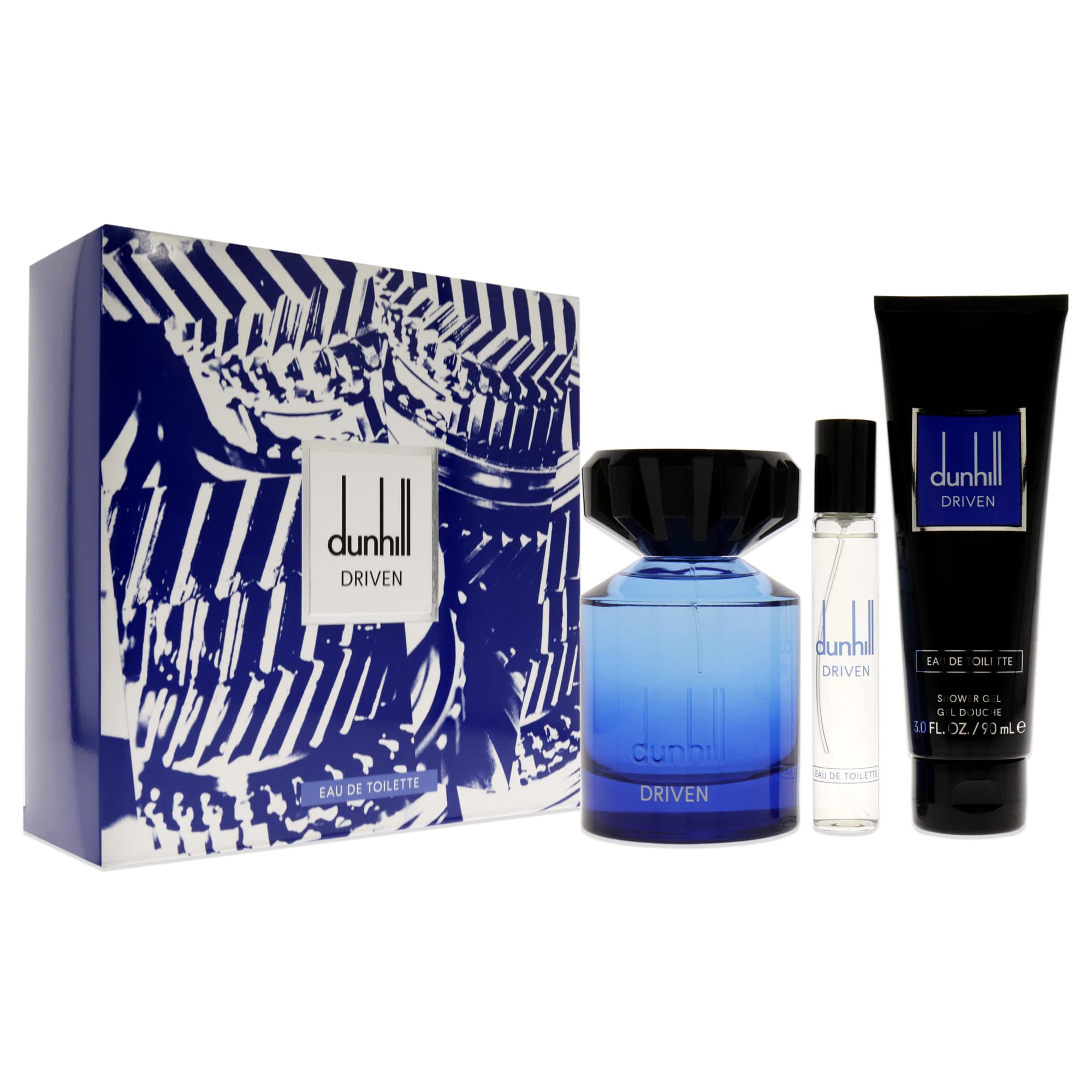 Alfred Dunhill Driven Blue EDT Spray, 3oz Shower Gel, Travel  Spray Men Pc Gift Set