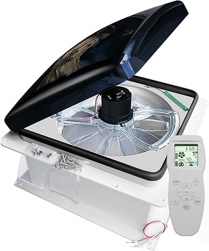 RVLOVENT Ventilador de ventilación de techo RV de 12 V, control remoto automático, 14 pulgadas, 10 velocidades (humo) RVLOVENT Ventilador de ventilación de techo RV de 12 V, control remoto automático, 14 pulgadas, 10 velocidades (humo)