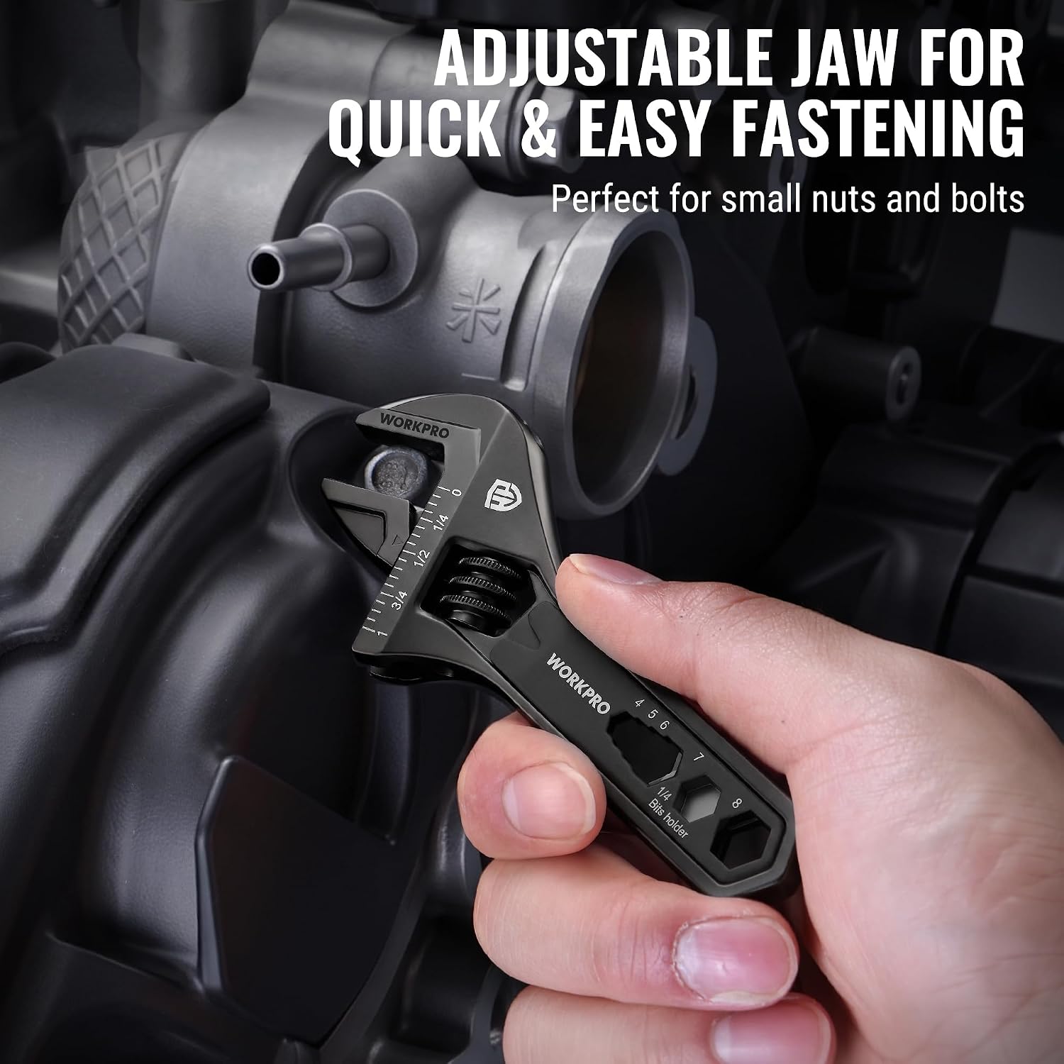 WORKPRO 4" Adjustable Wrench Wide Jaw Opening, 9-in-1 Mini Wrench Multitool